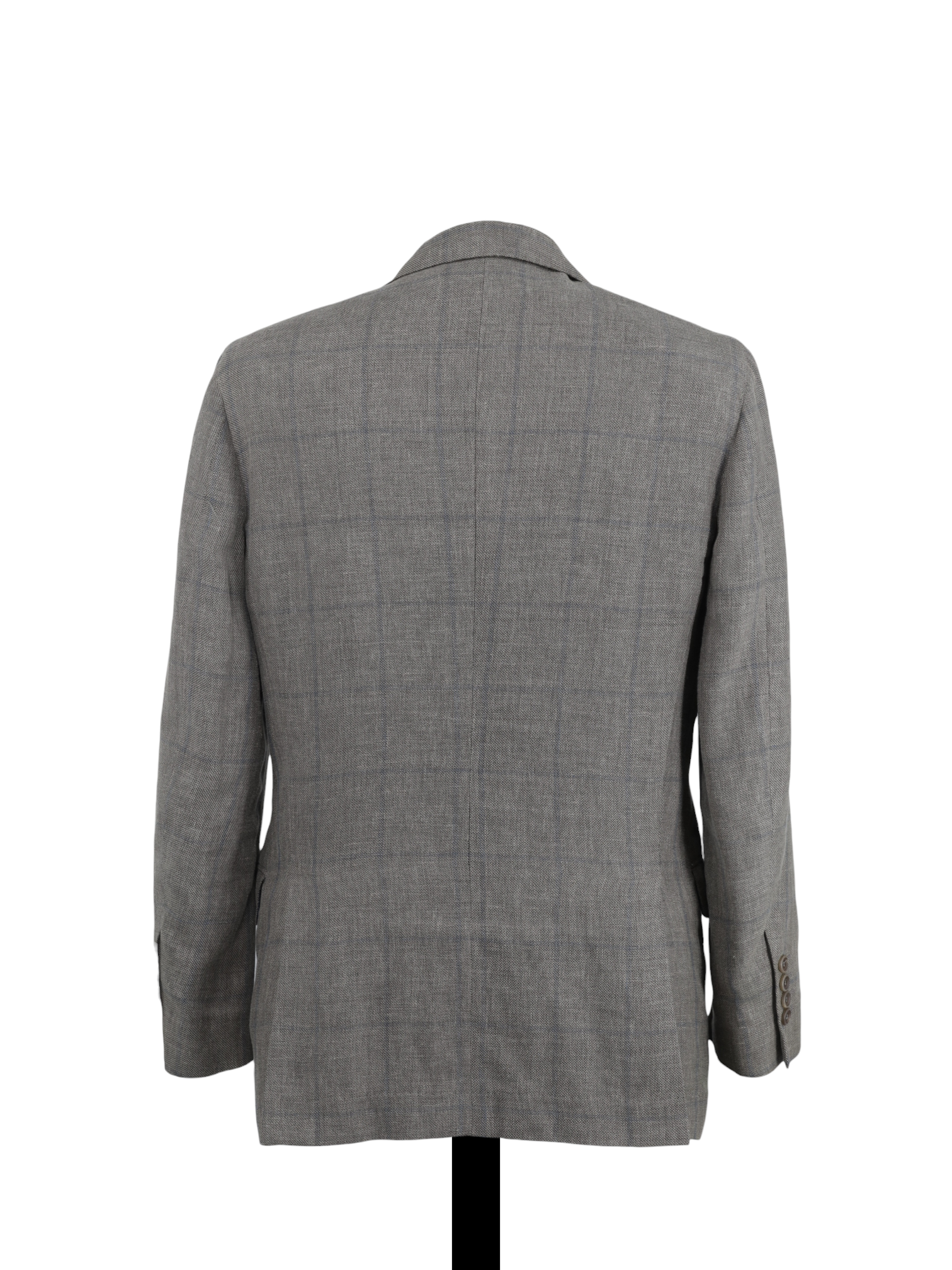 Brunello Cucinelli Light Brown & Chambray Blue Linen, Wool & Silk Windowpane Jacket