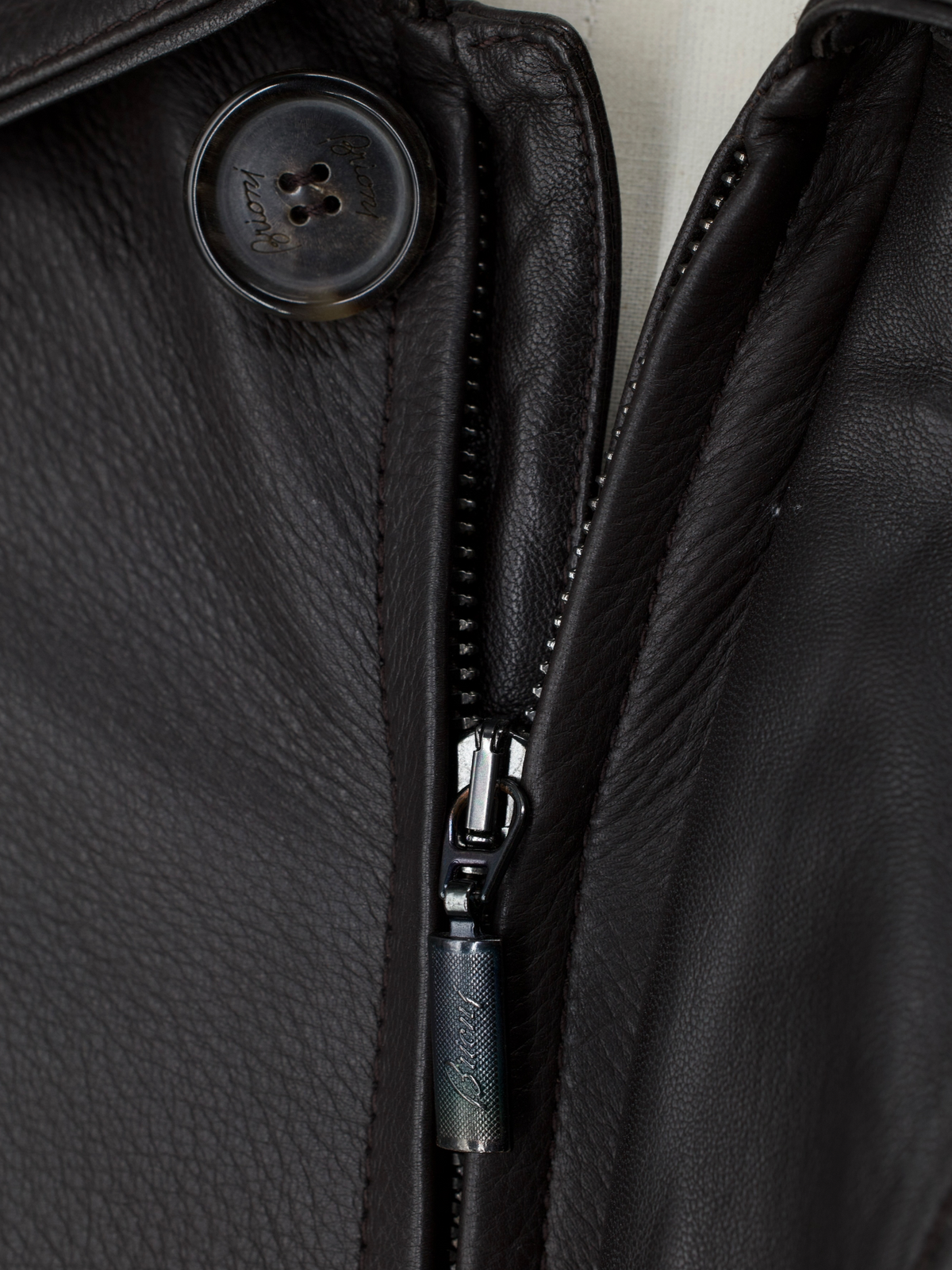 Brioni Dark Brown Deerskin Grain Leather Coat