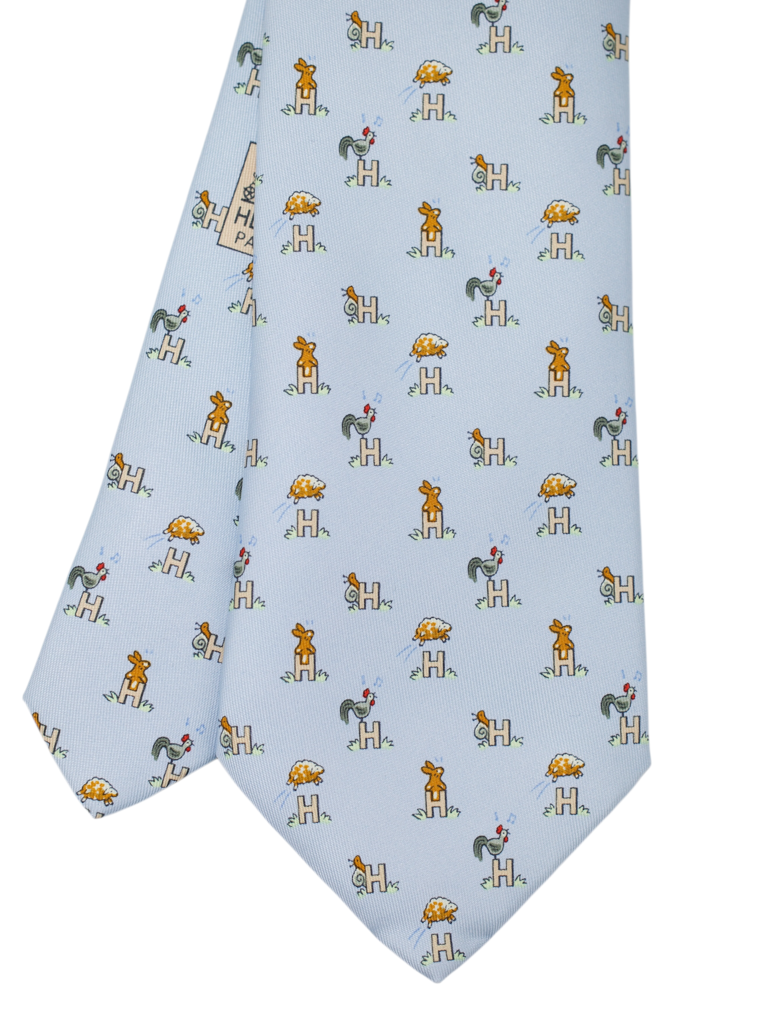 Hermès x ING Private-Banking Ice Blue Silk Animal-Pattern Tie