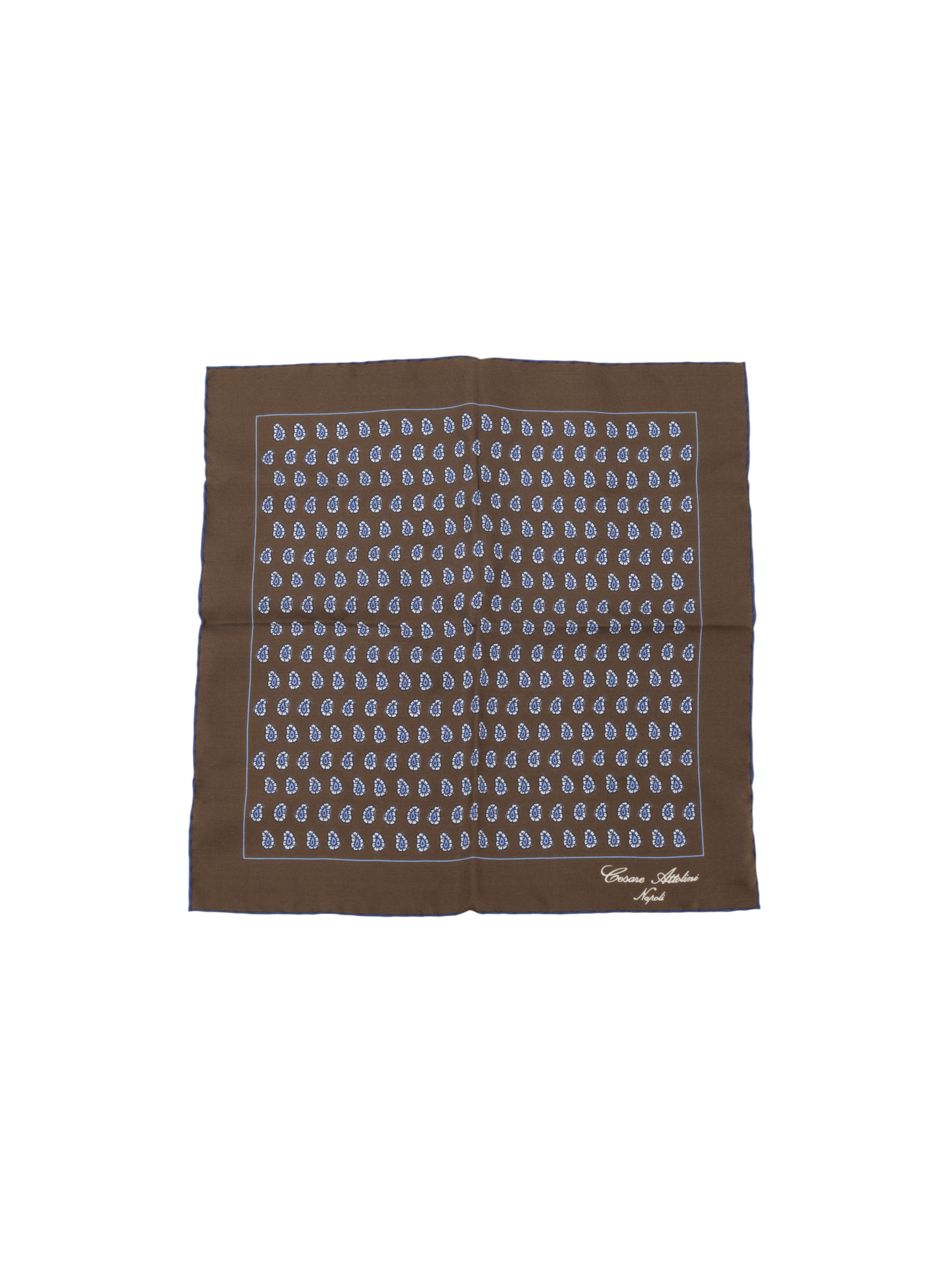 Cesare Attolini Brown & Blue Paisley Handrolled Pocket Square