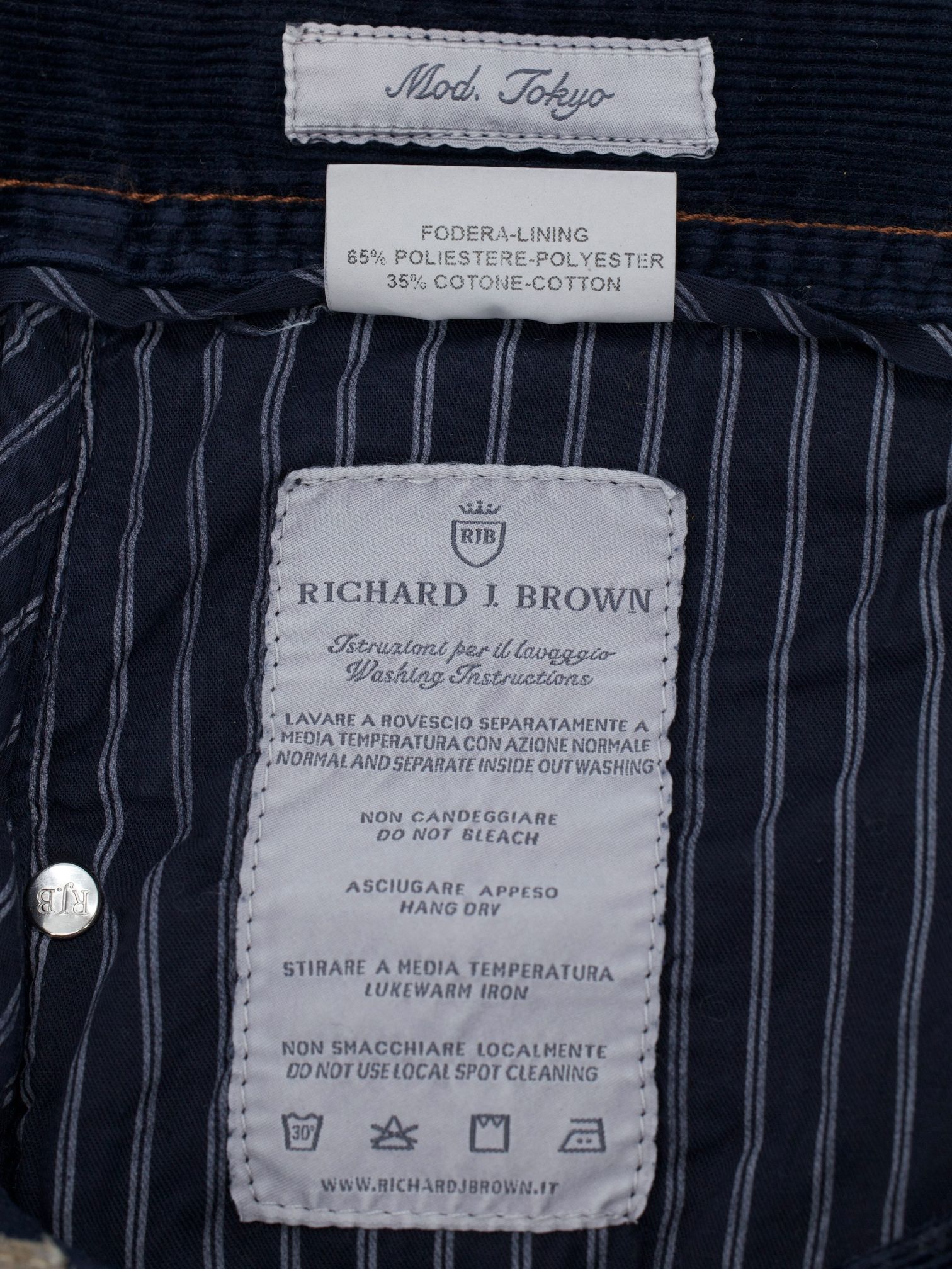Richard J. Brown Dark Blue Cotton & Cashmere Corduroy Tokyo Chino