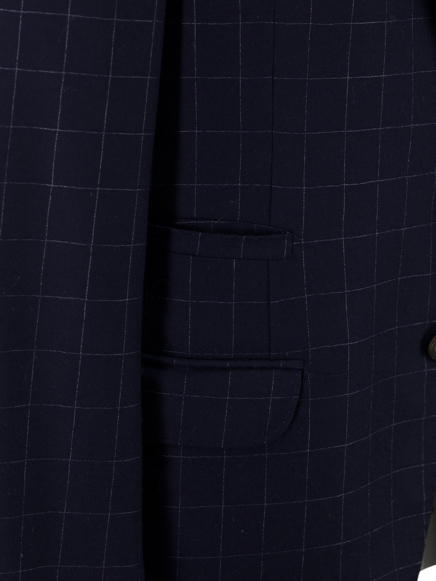 Brunello Cucinelli Navy Vintage Wool & Cashmere Windowpane Jacket
