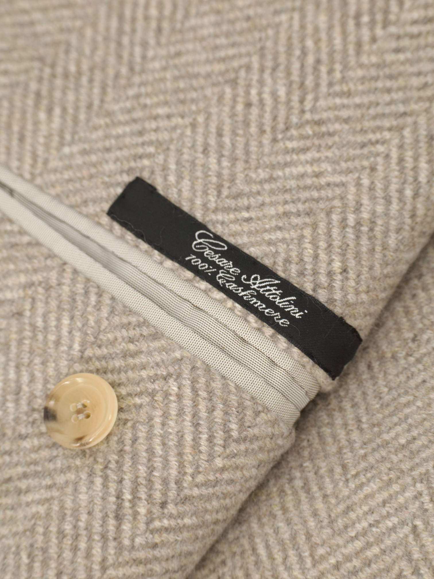 Cesare Attolini Taupe Pure Cashmere Herringbone Sartorial Polo Coat