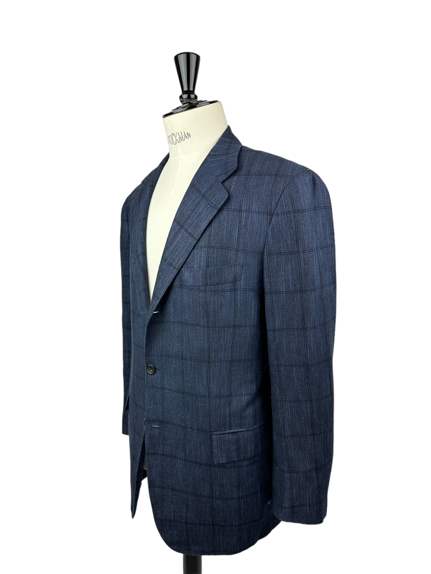 Kiton Blue Cashmere & Linen Windowpane Jacket