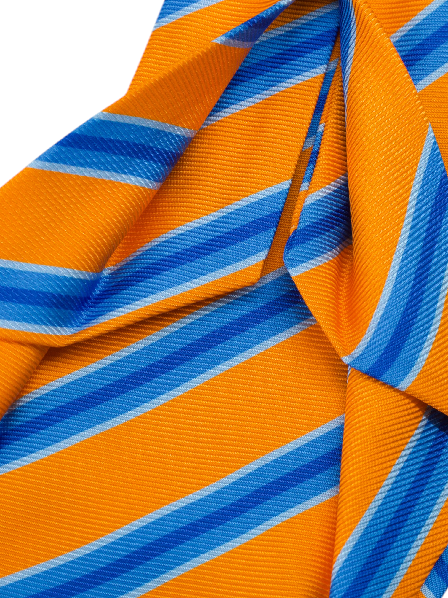 Kiton 5-Fold Royal Dutch Orange & Blue Silk Multi-Stripe Tie