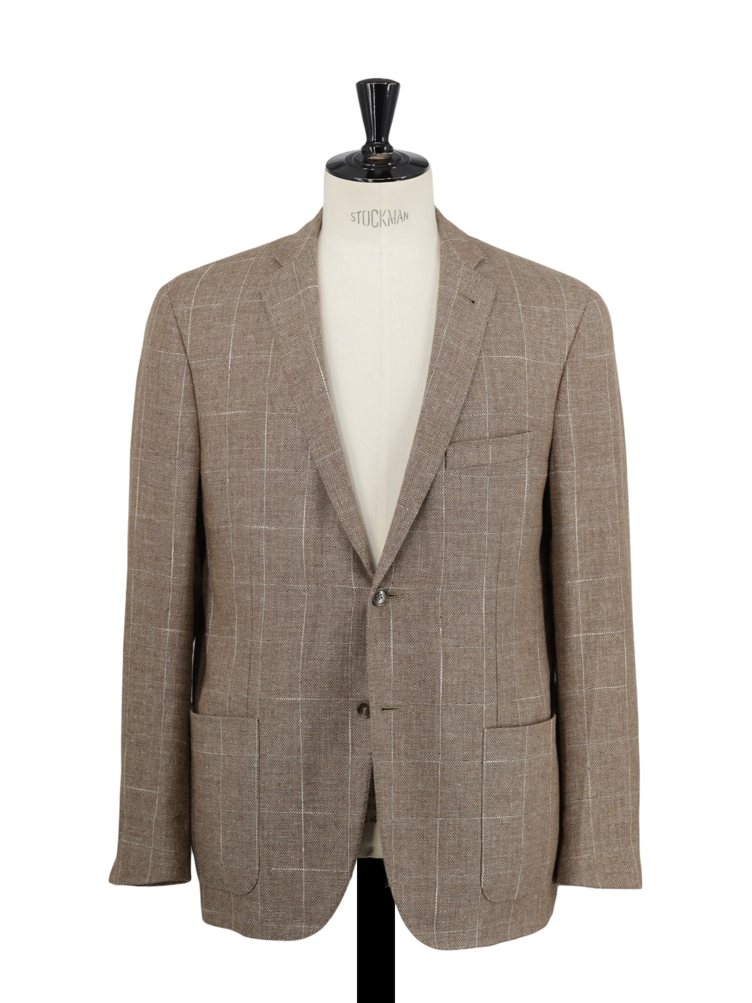Corneliani Light Brown Wool, Silk & Linen Windowpane Gate Jacket