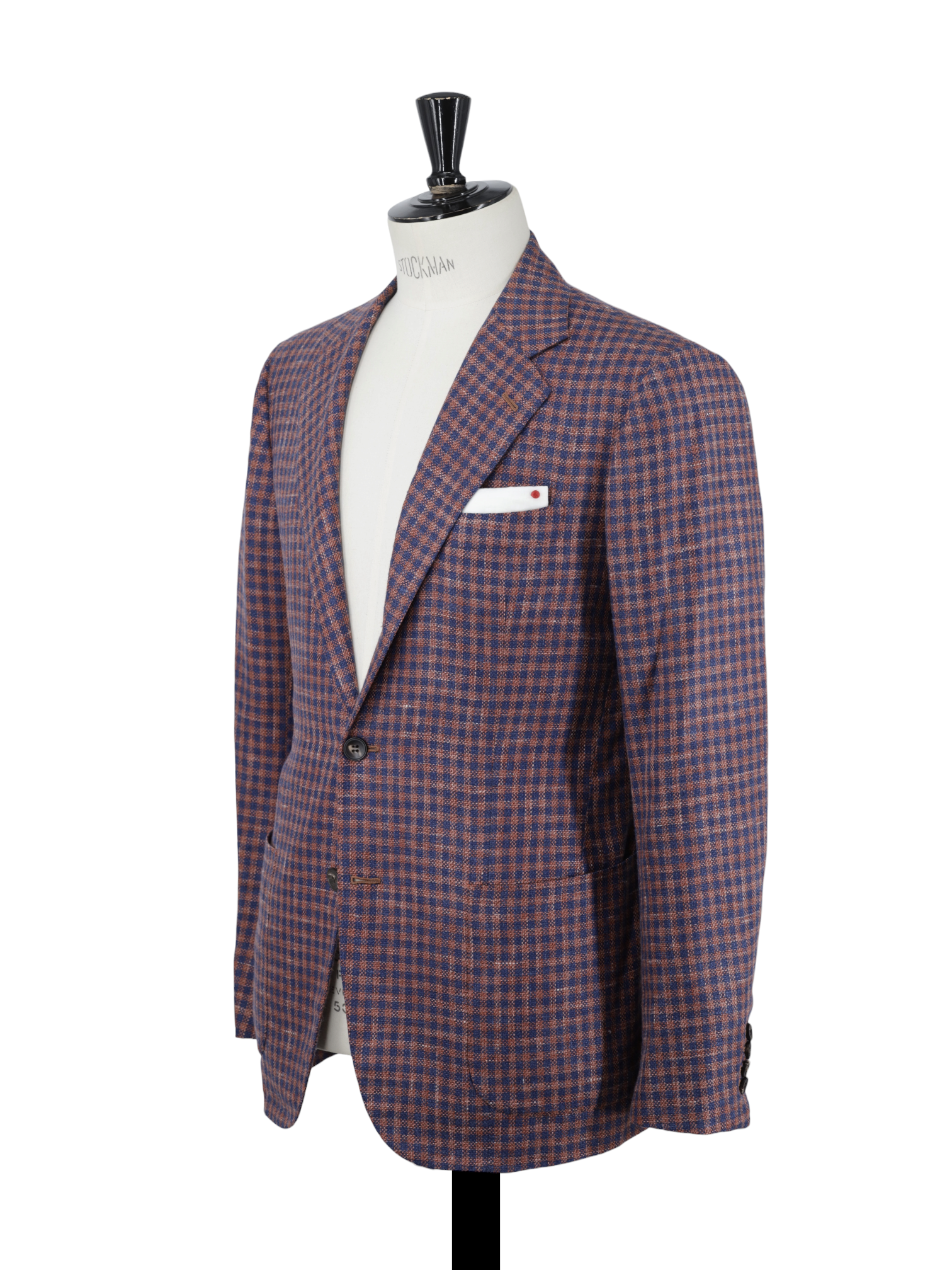 Kiton Dark Blue & Red Cashmere, Wool, Silk, Linen & Stretch Gingham Jacket