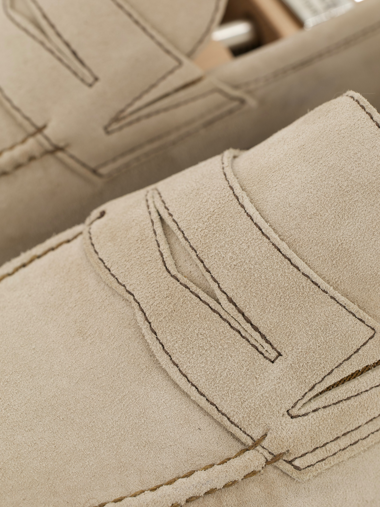 Bontoni Greige Principe Suede Lighweight Penny Loafer