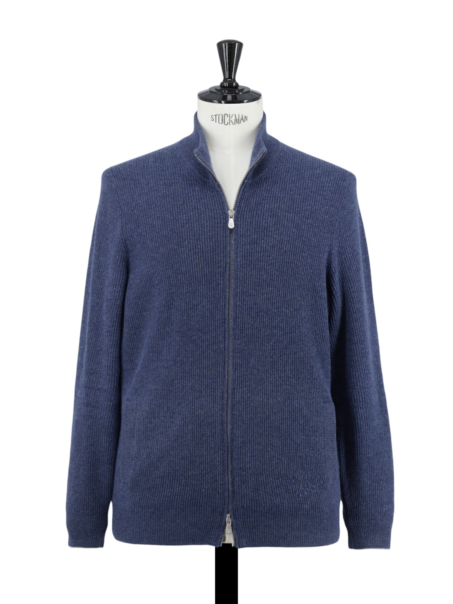 Brunello Cucinelli Steel Blue Wool, Cashmere & Silk Zip-Up Sweater