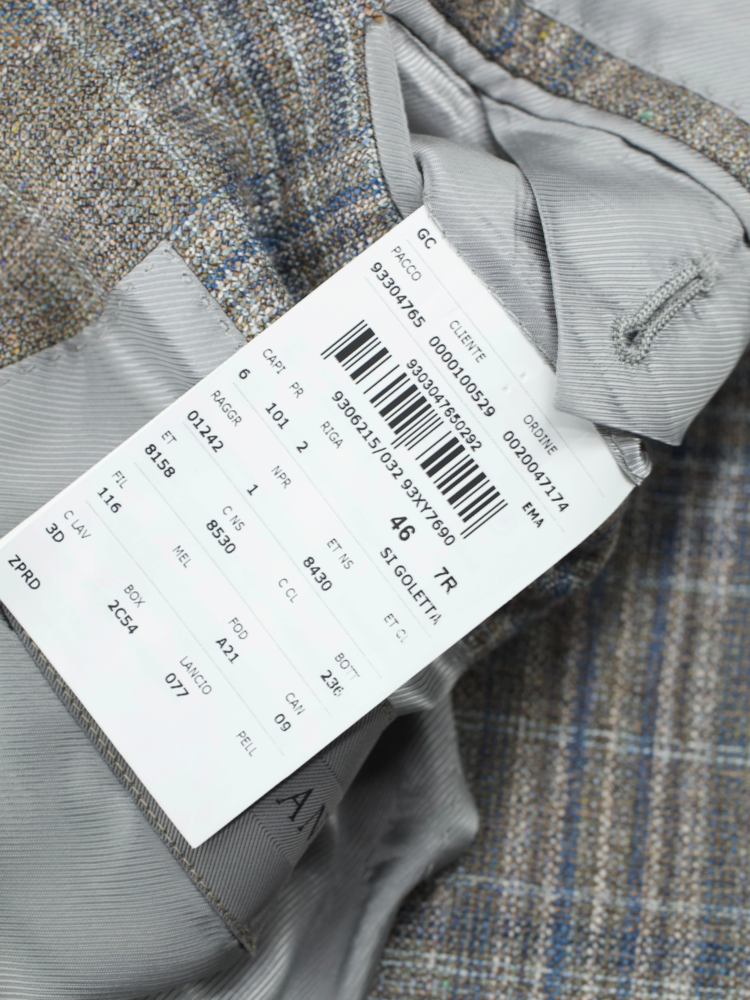 Corneliani Taupe & Denim Blue Silk & Wool Checkered "Gate" Jacket