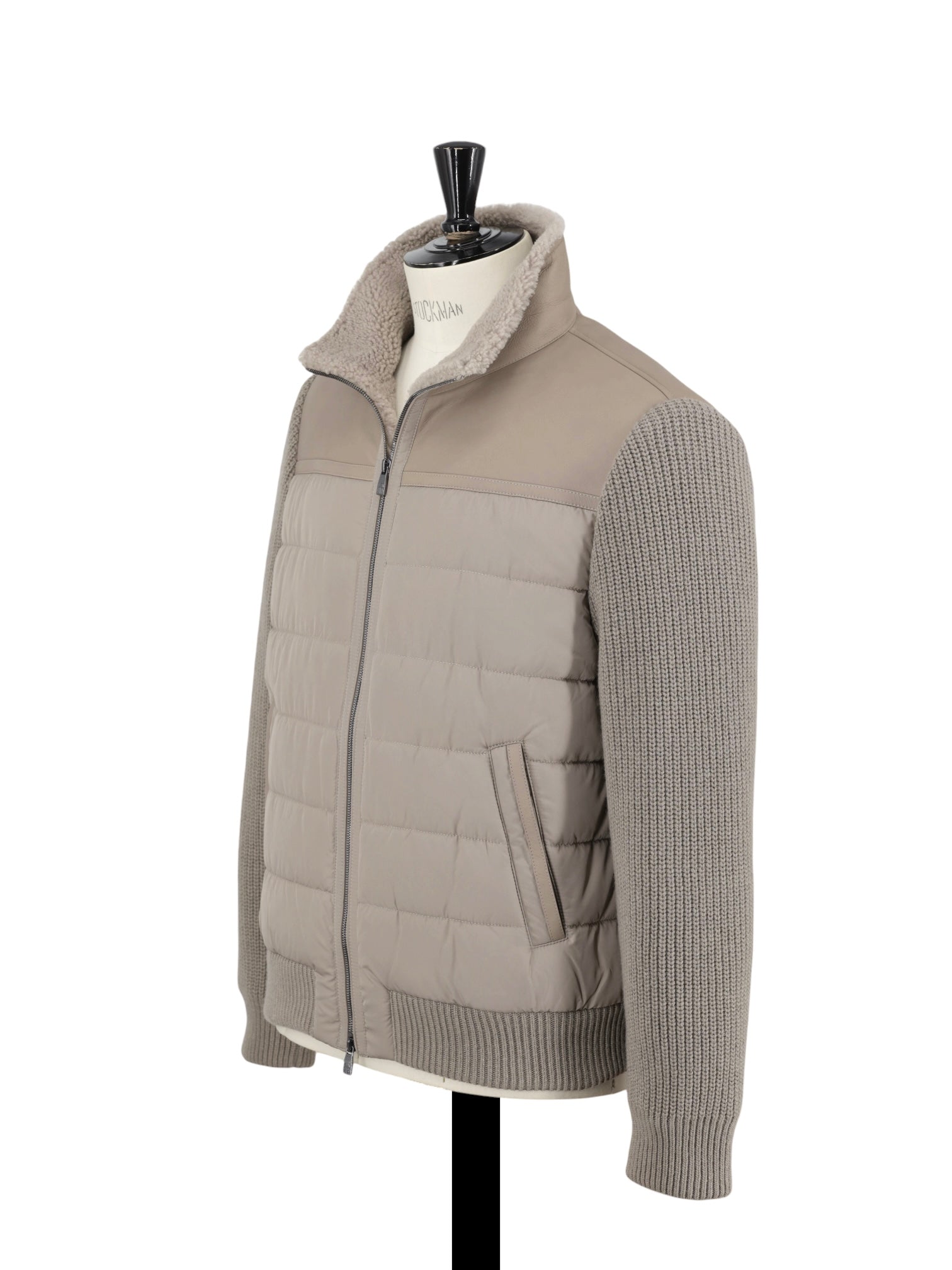 Corneliani Taupe Lambskin & Knitted Wool-Cashmere Bomber Jacket