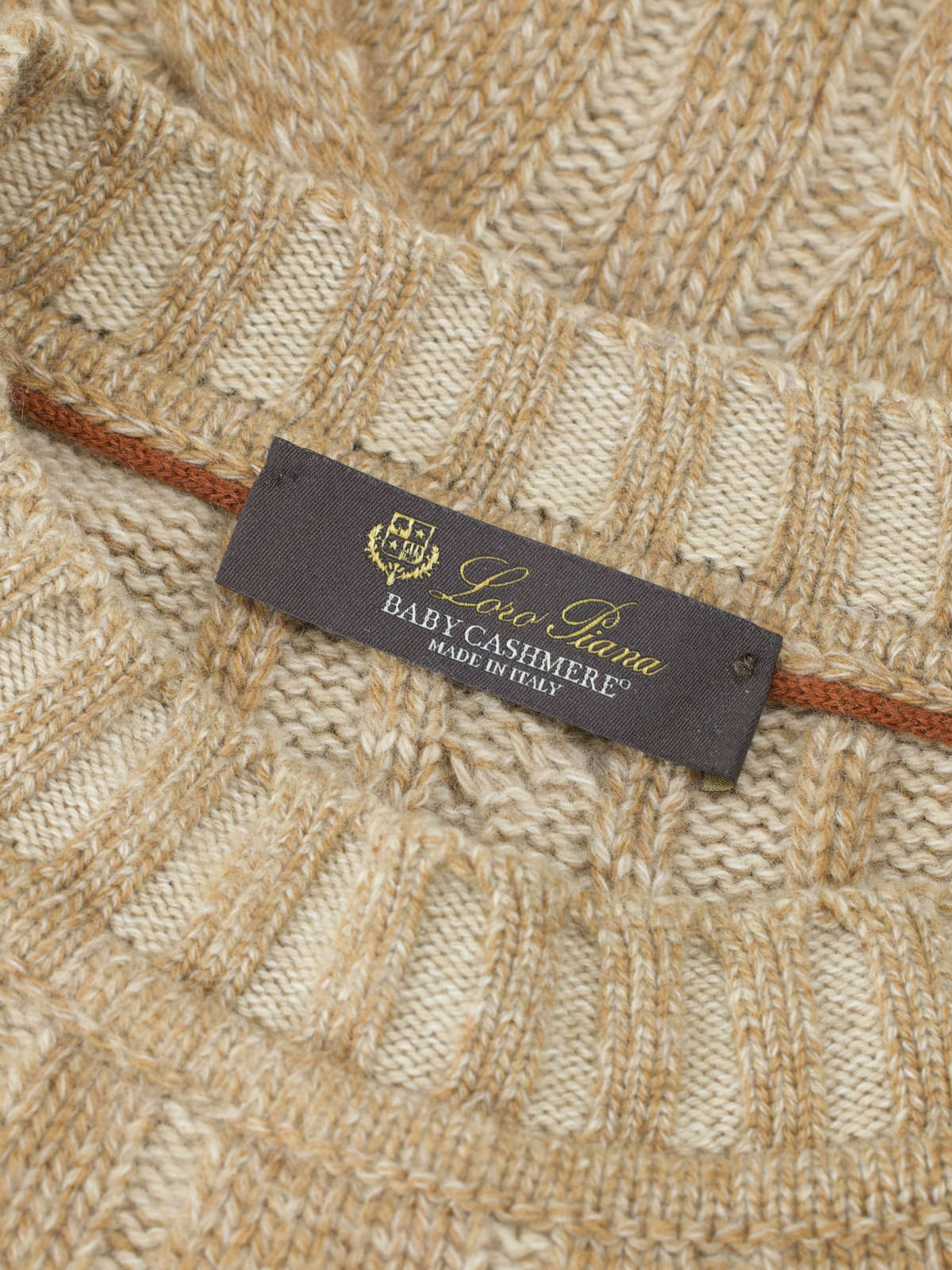 Loro Piana Light Brown Baby-Cashmere Cable-Knit Roundneck