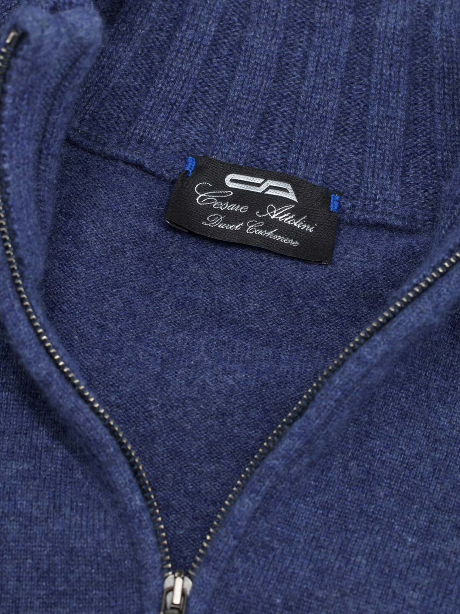 Cesare Attolini Blue Duvet Cashmere Quarter-Zip Sweater