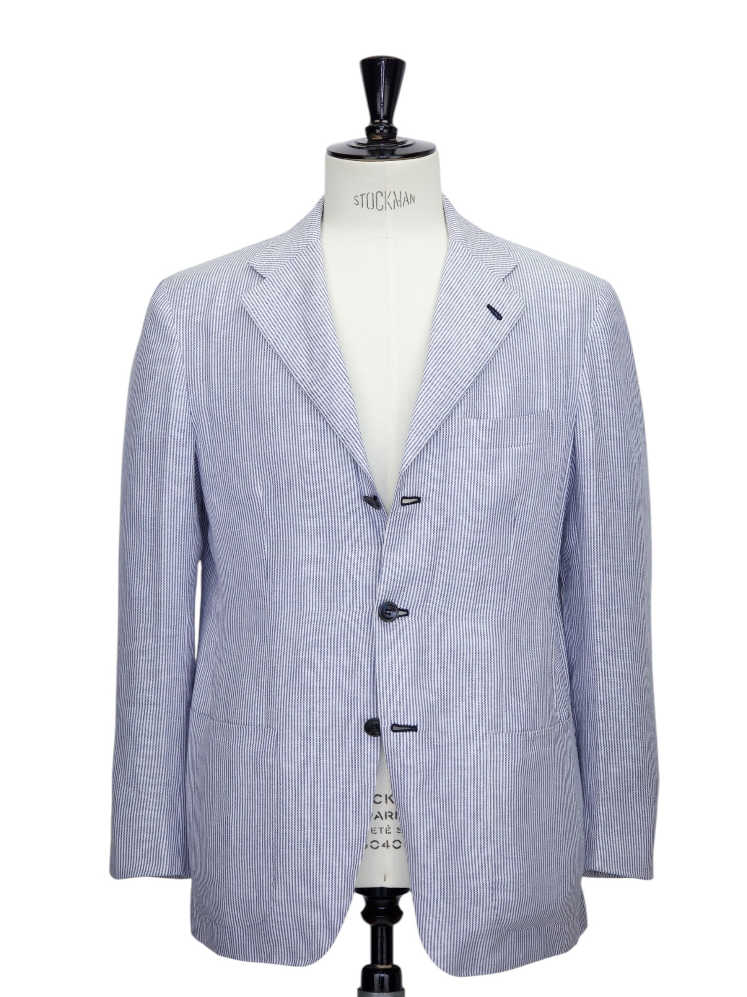 Kiton Light Blue Linen & Cotton Pinstripe Unconstructed Jacket