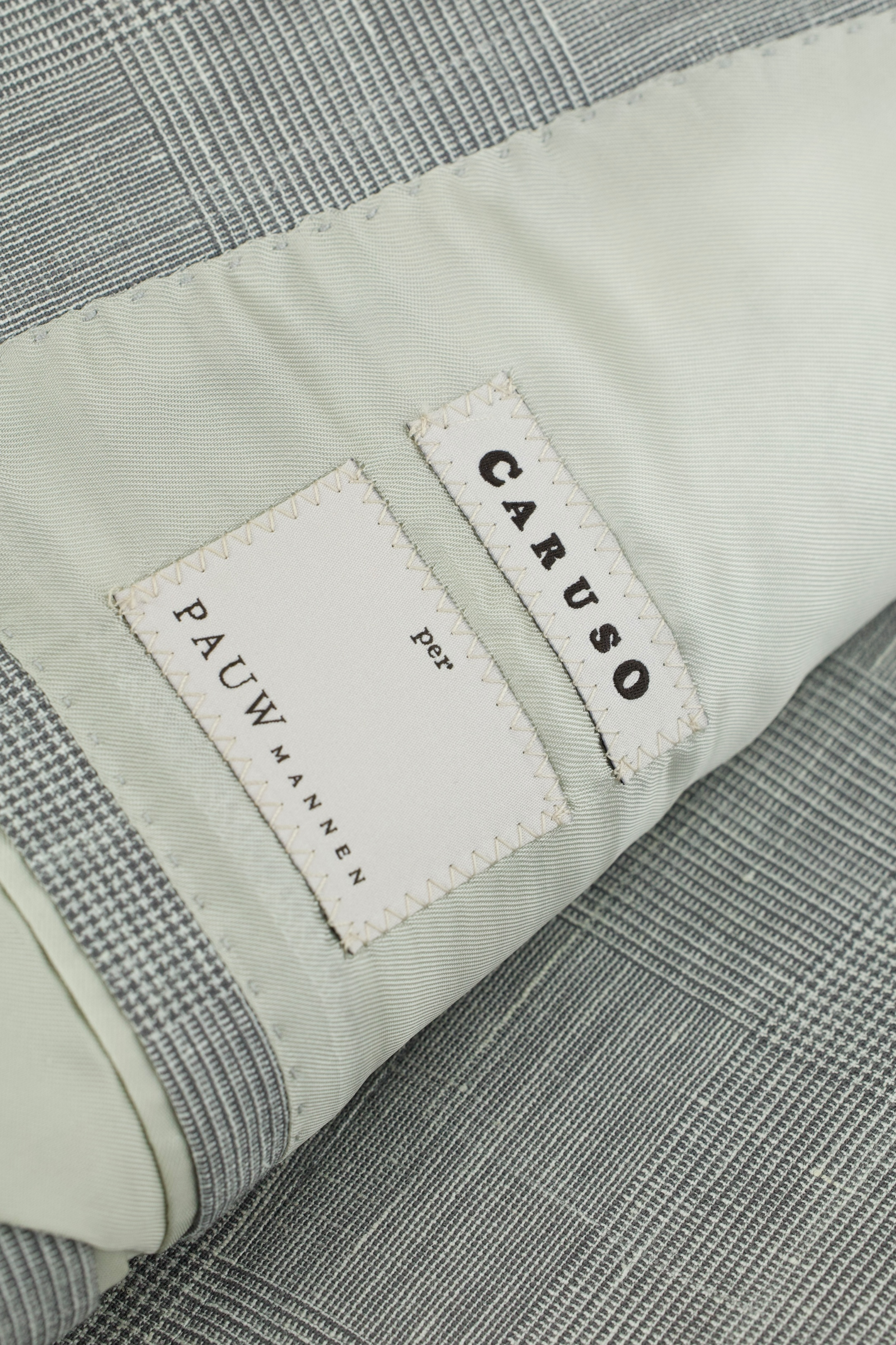 Caruso Light Grey Wool, Linen & Silk Glenplaid Summer Jacket