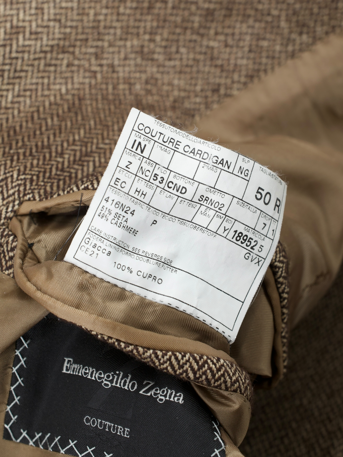 Ermenegildo Zegna Couture Brown Silk & Cashmere Herringbone Jacket