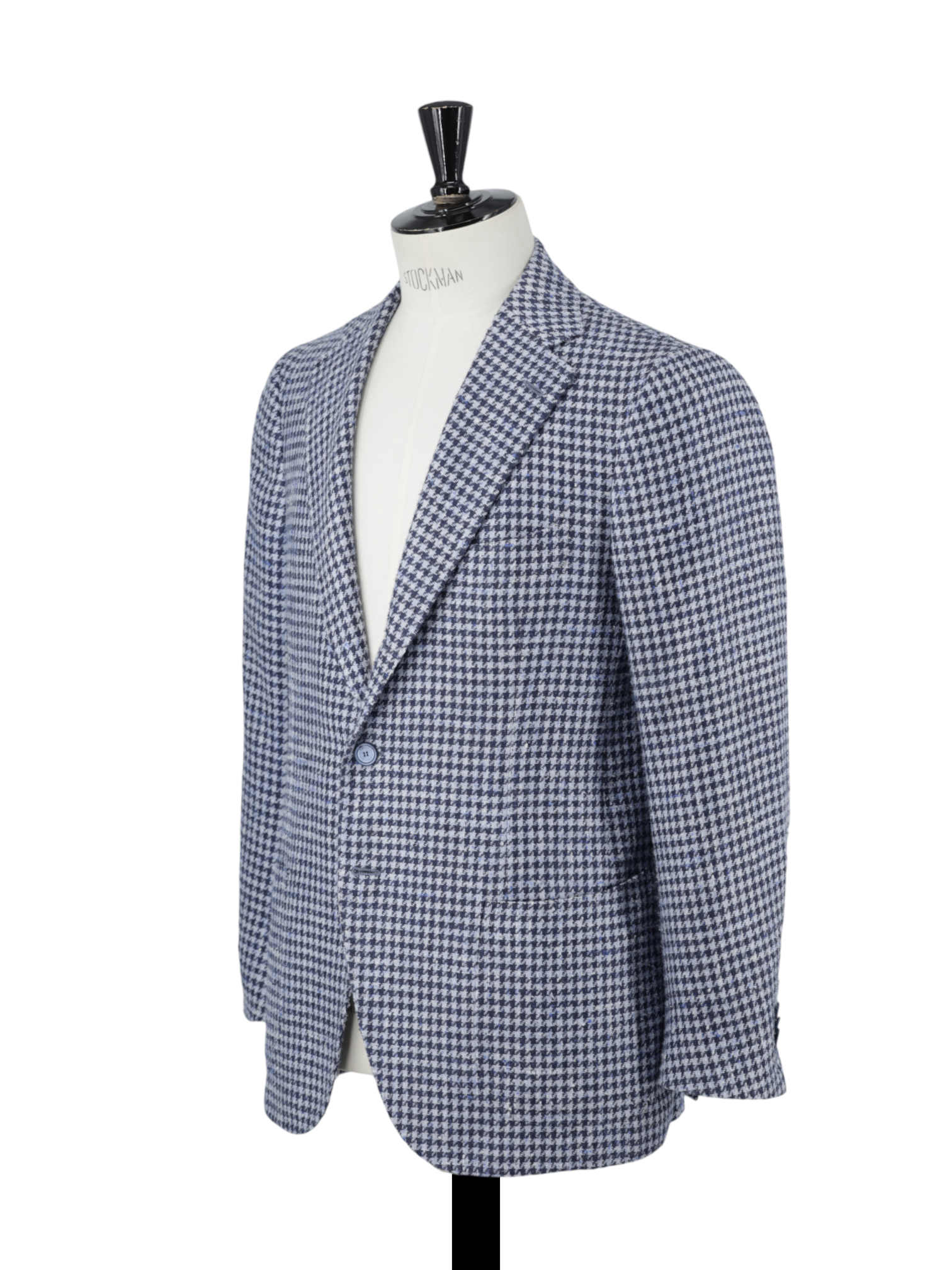 Cesare Attolini Indigo Blue Silk & Wool Bouclé Houndstooth Jacket