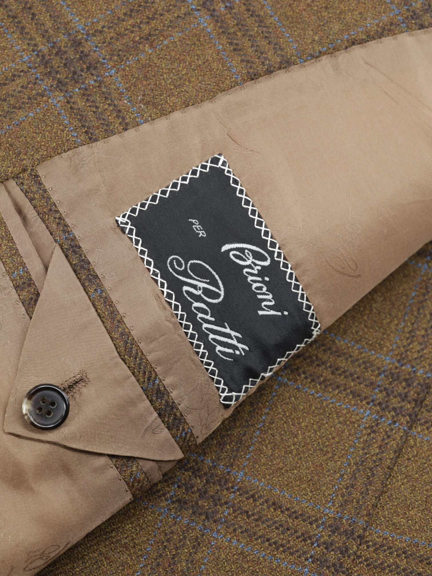 Brioni Brown & Light Blue Pure Wool Overcheck Palatino Jacket