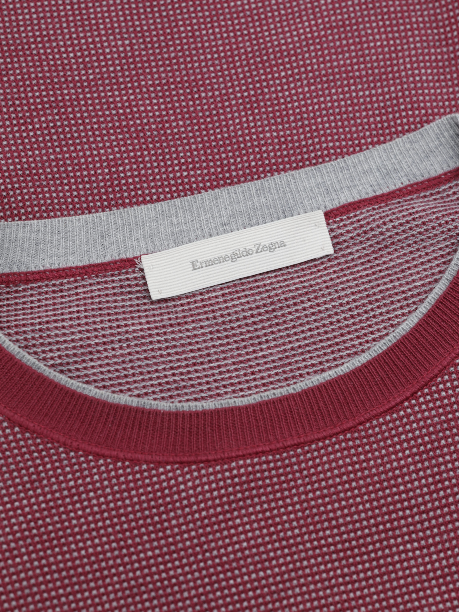 Ermenegildo Zegna Red Bicolor Lightweight-Cotton Pinpoint Roundneck Sweater