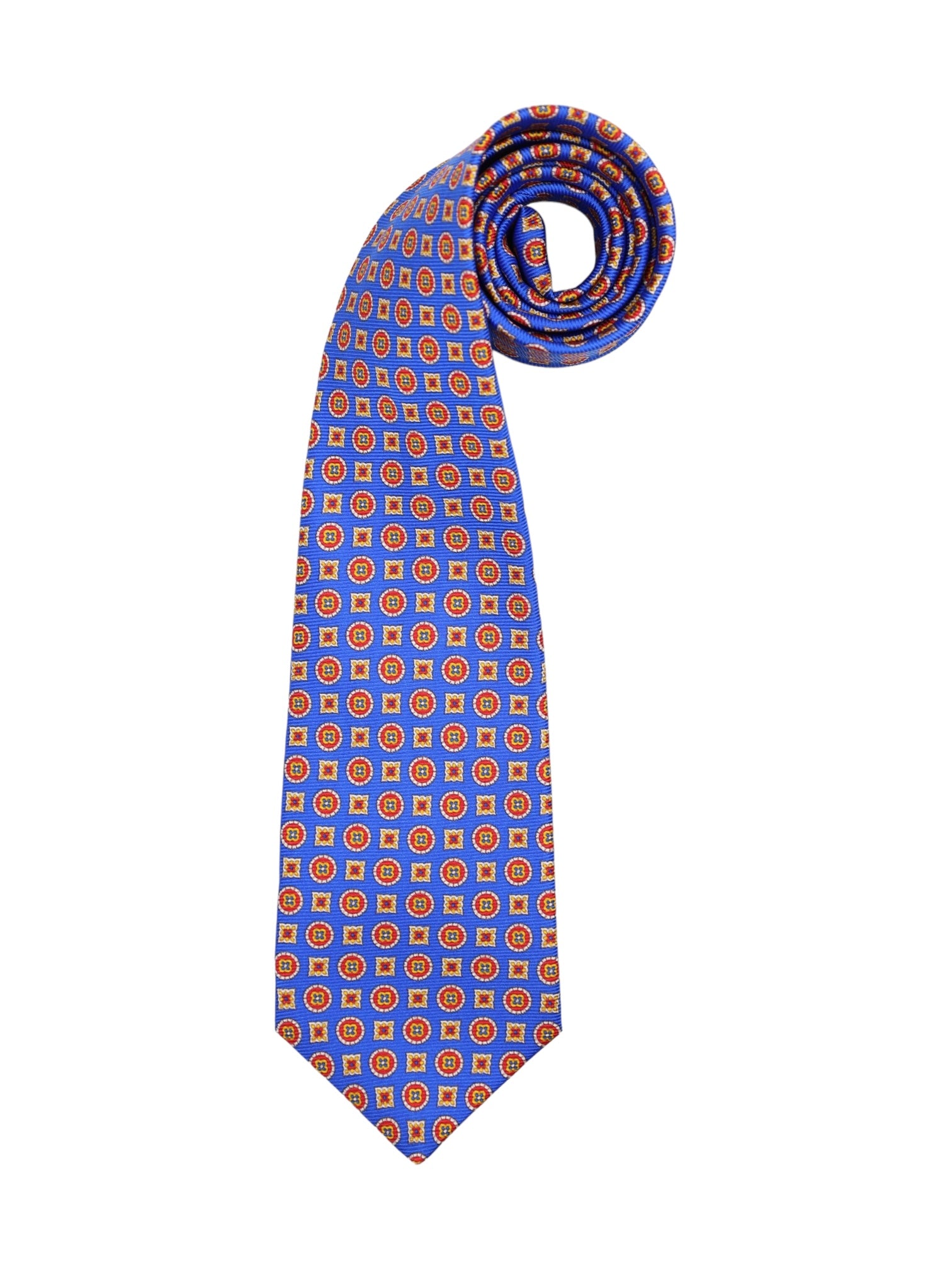 Kiton 7-Fold Azure Blue Geometric Silk Tie