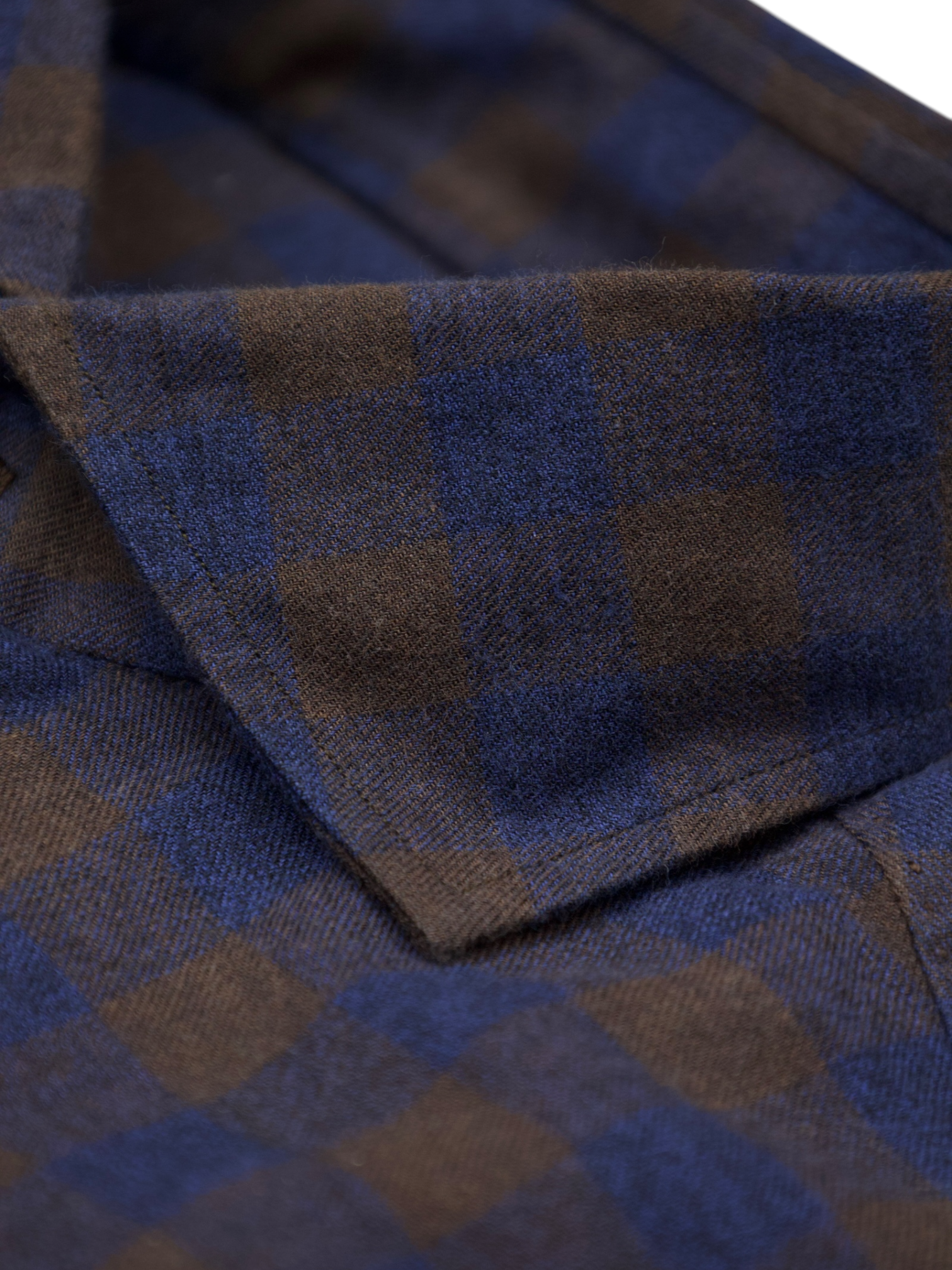 Finamore Navy & Chocolate Brown Cotton-Flannel Checkered Shirt