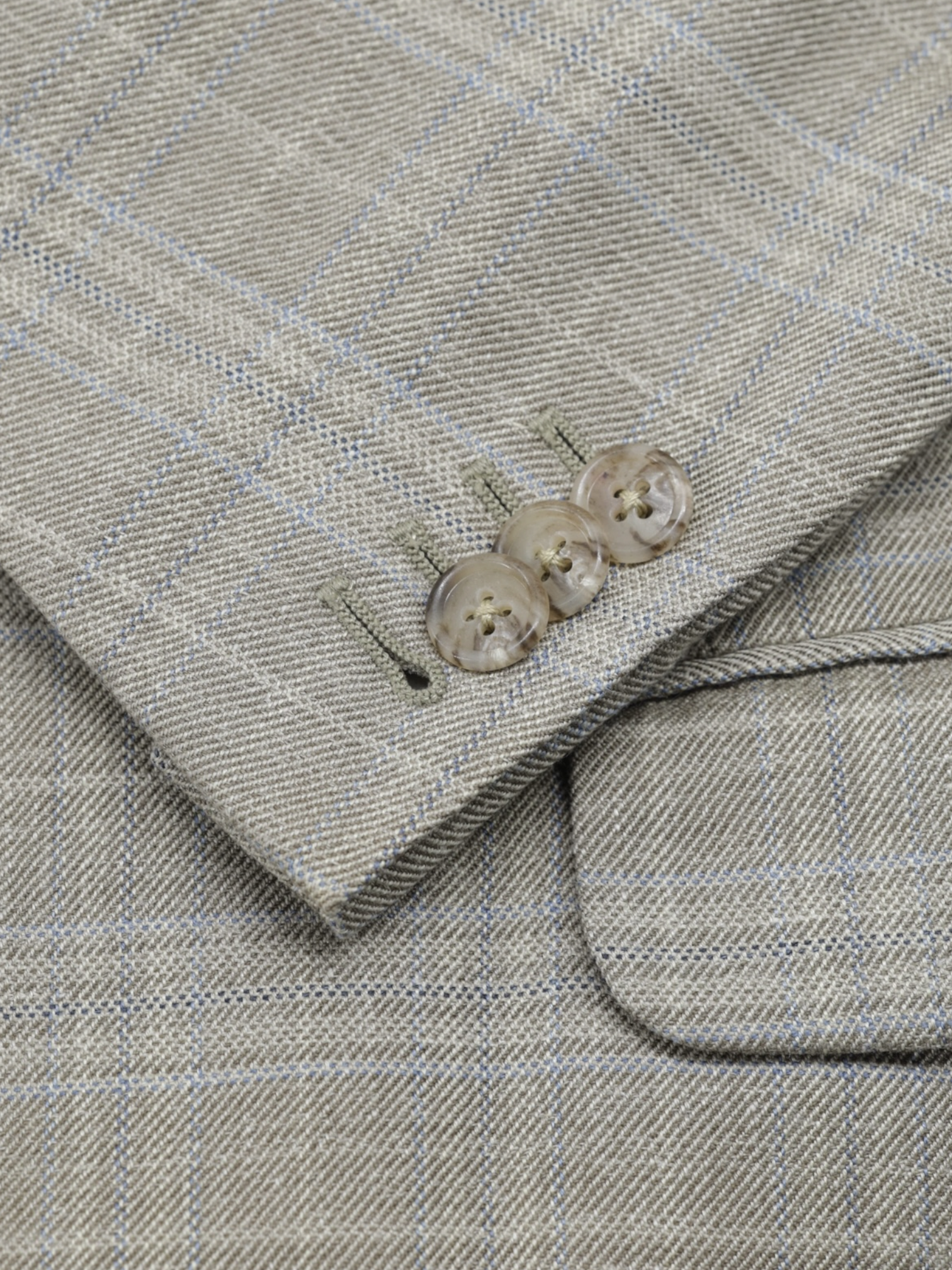 Corneliani Taupe & Light Blue Wool, Silk & Linen Checkered Jacket
