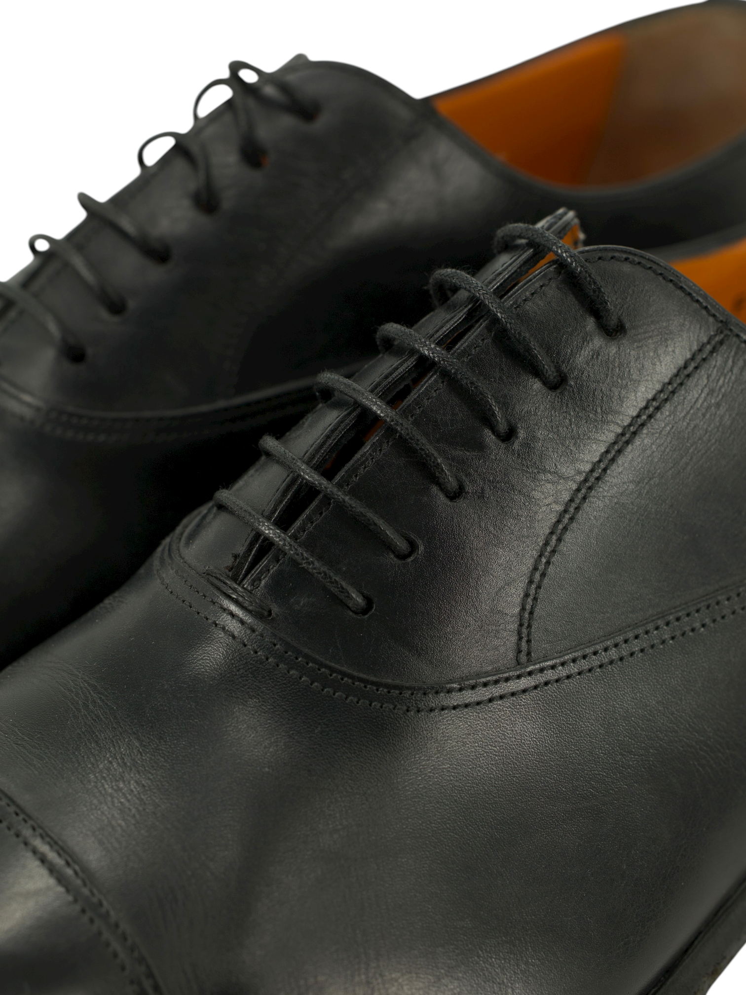 Santoni Black Calfleather Captoe Ofxord Lace-Ups
