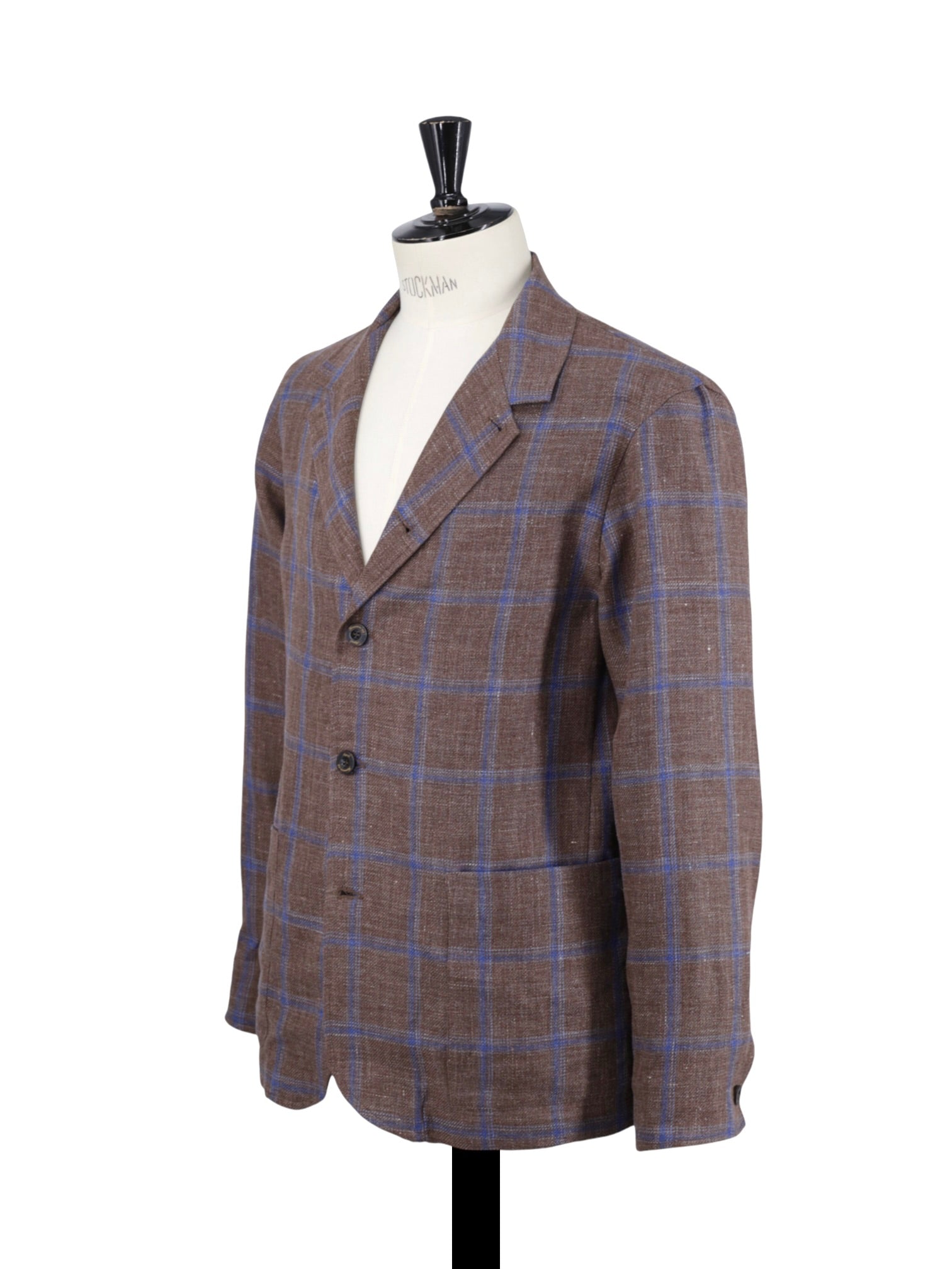 Finamore Brown & Blue Wool & Linen Checkered Shirt Jacket