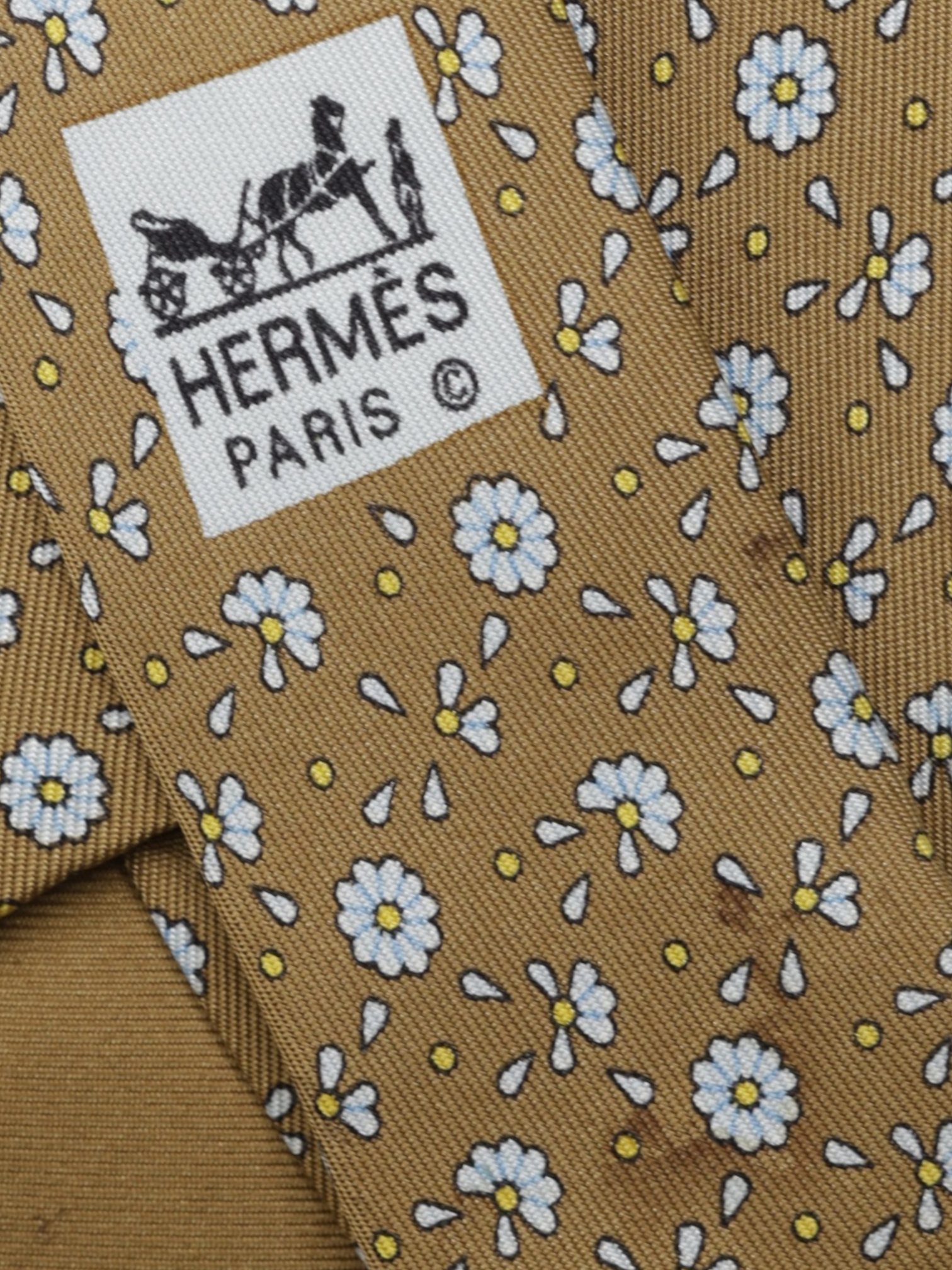 Hermès Brown & Ice Blue Silk Dandelion-Pattern Tie