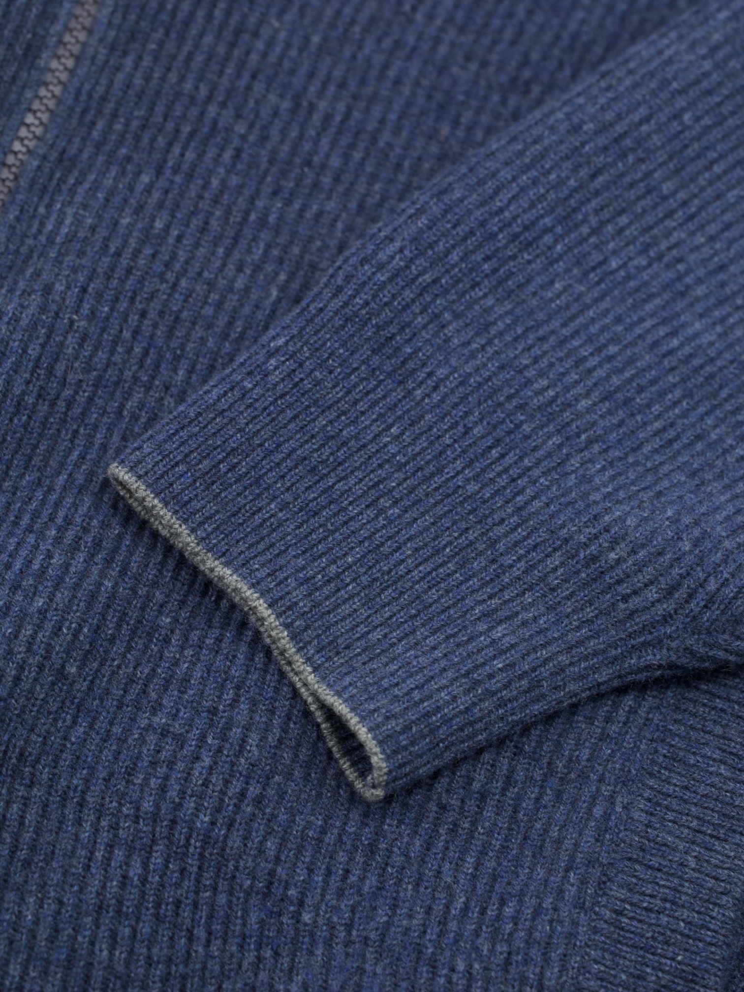 Brunello Cucinelli Steel Blue Wool, Cashmere & Silk Zip-Up Sweater