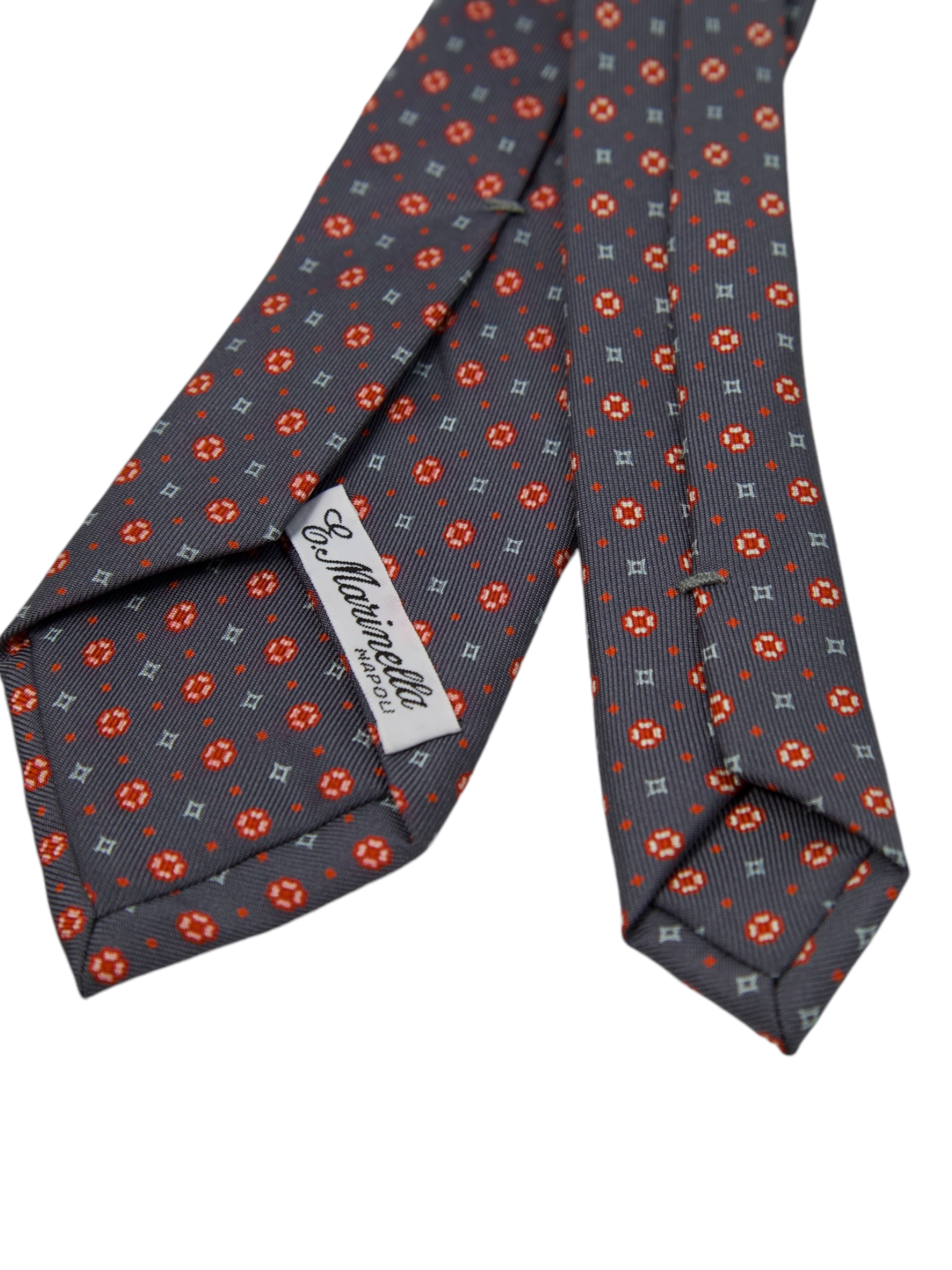 E. Marinella Grey & Red Geometric Silk Tie