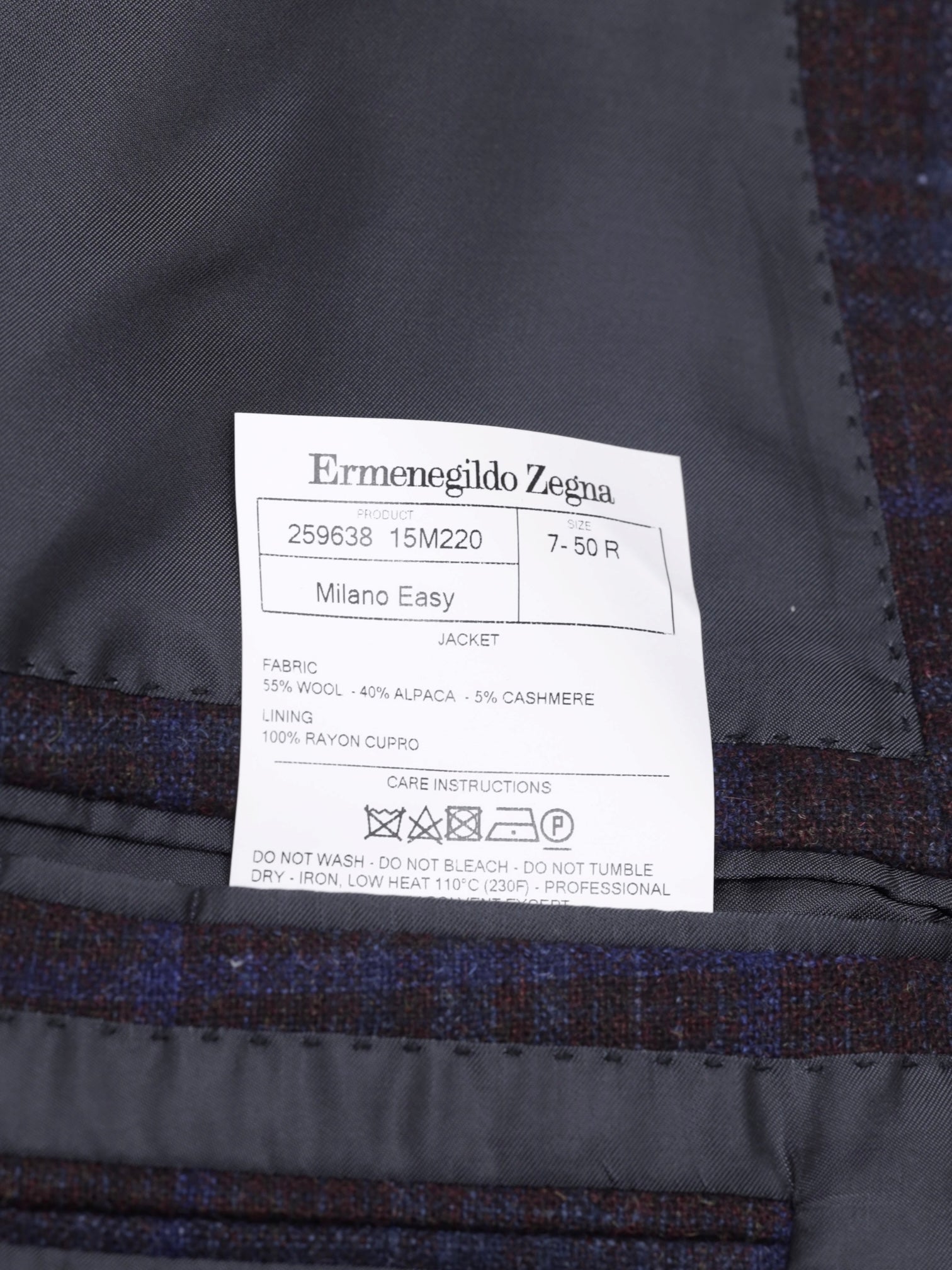 Ermenegildo Zegna Burgundy & Royal Blue Wool, Alpaca & Cashmere "Trofeo Tweed" Milano Easy Jacket