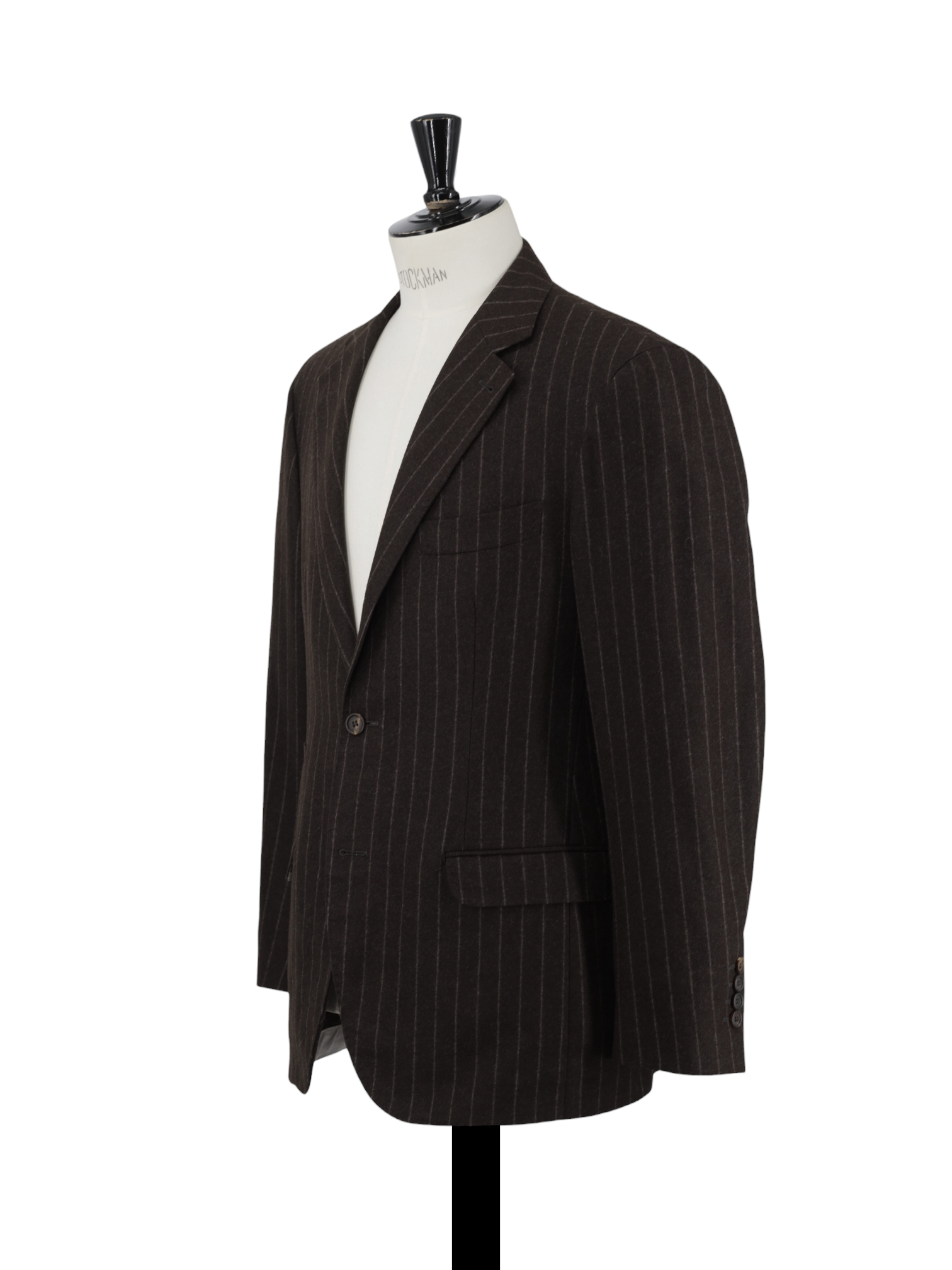 Brunello Cucinelli Chocolate Brown Wool & Cashmere Flannel Chalkstripe Jacket