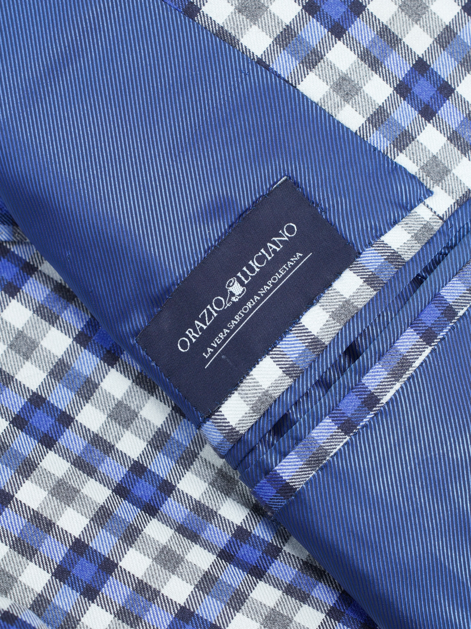 Orazio Luciano Light Grey & Blue Wool & Silk Checkered Jacket