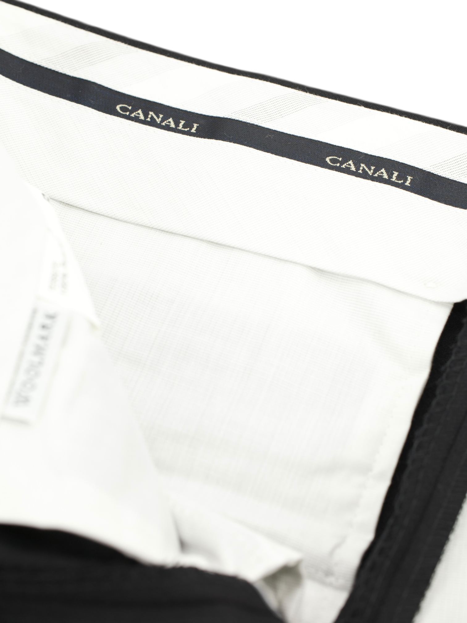 Canali Black Wool Gabardine Twill Double-Pleated Trousers