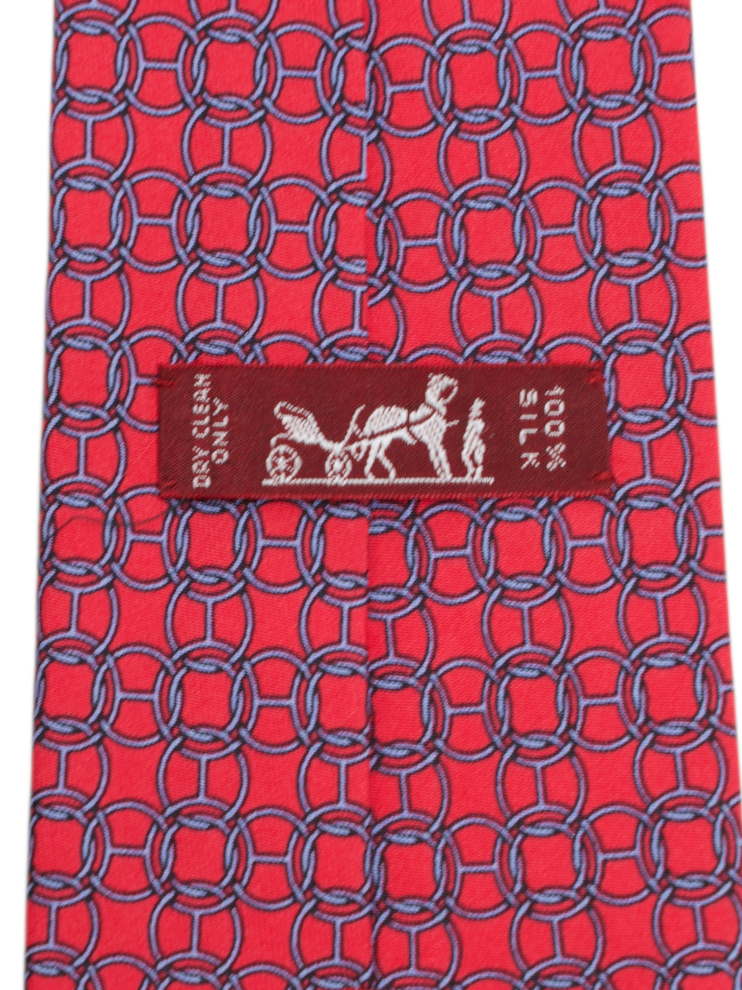 Hermès Coral Red Silk Chain-Ring Pattern Tie