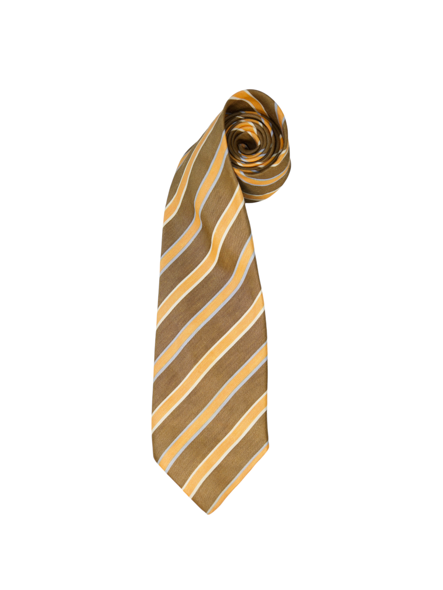 Kiton 7-Fold Mocca Brown & Orange Silk & Linen Stripe Tie