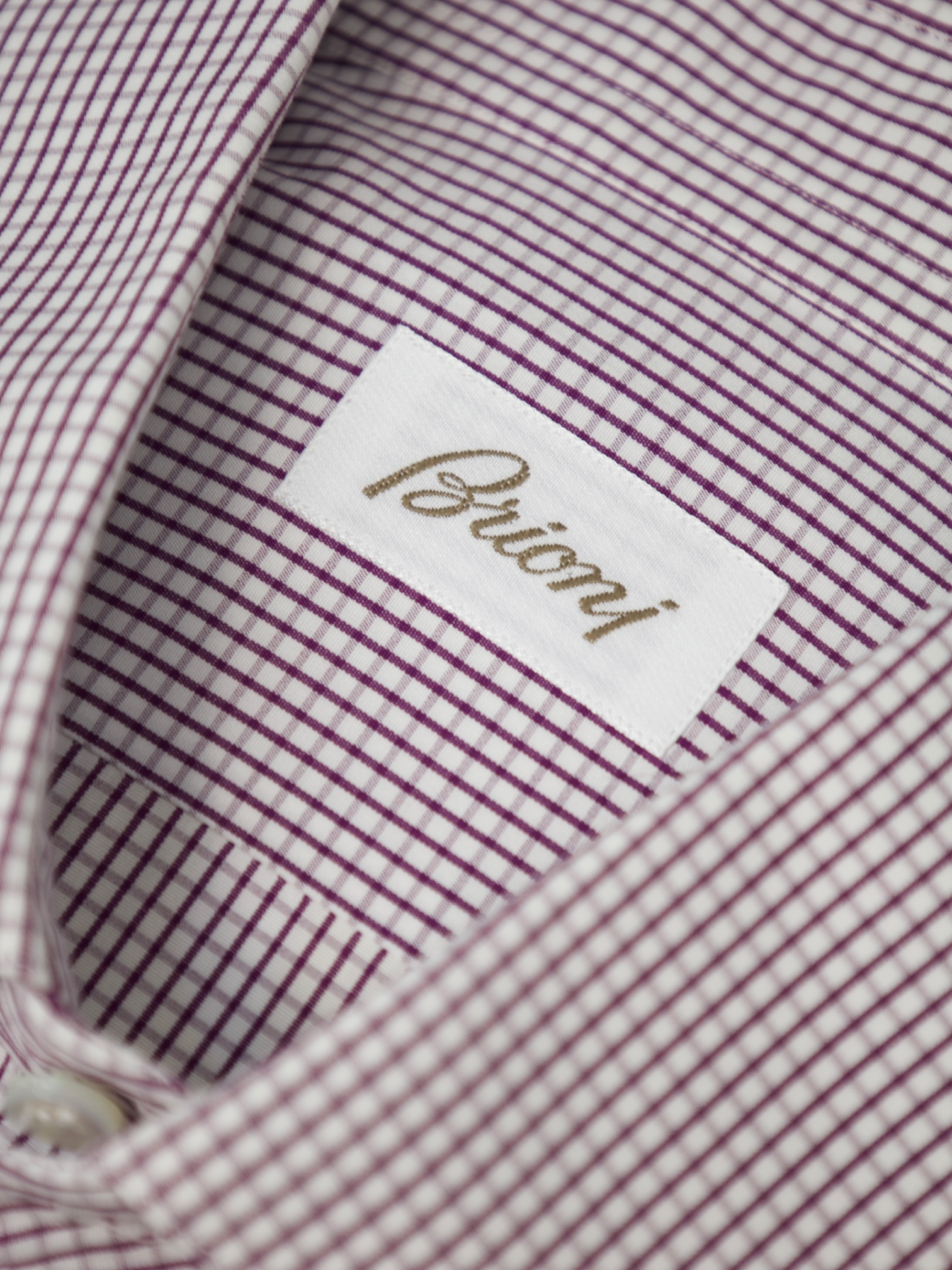 Brioni White & Aubergine Cotton Gingham Check Shirt