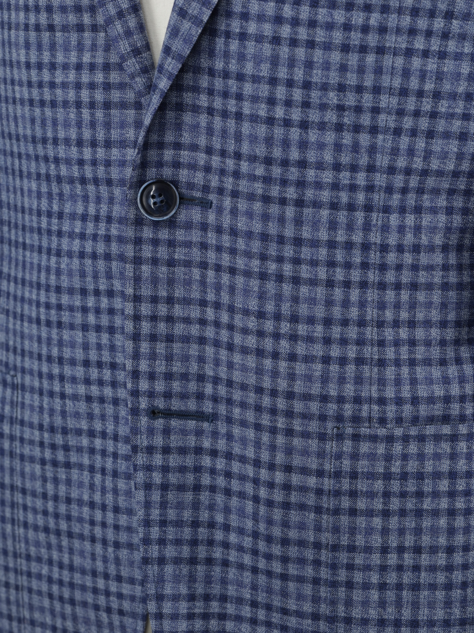 Canali Blue & Grey Lightweight-Wool Gingham-Check Jacket
