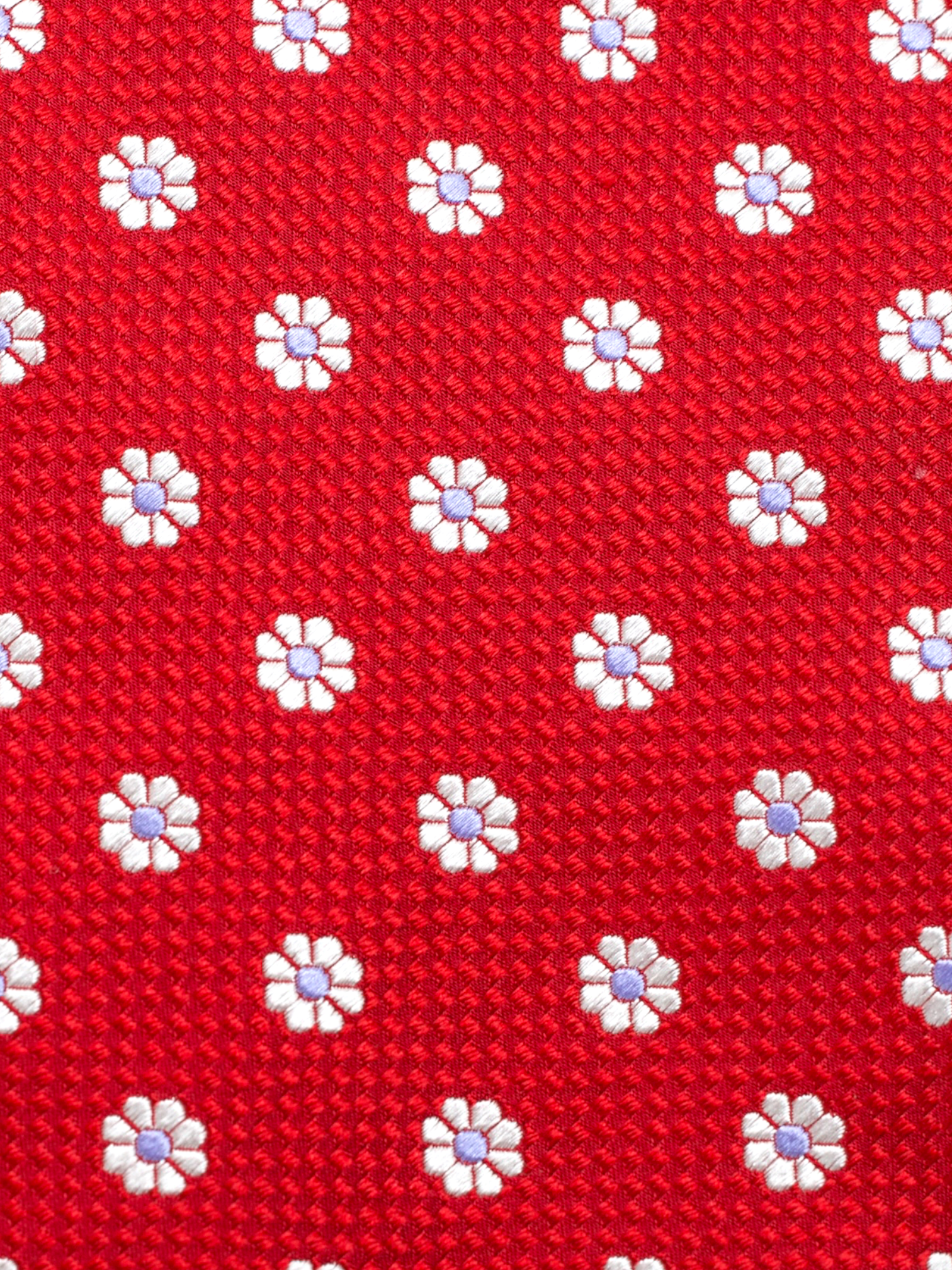 Kiton 5-Fold Red & White Silk Structured Floral-Pattern Tie