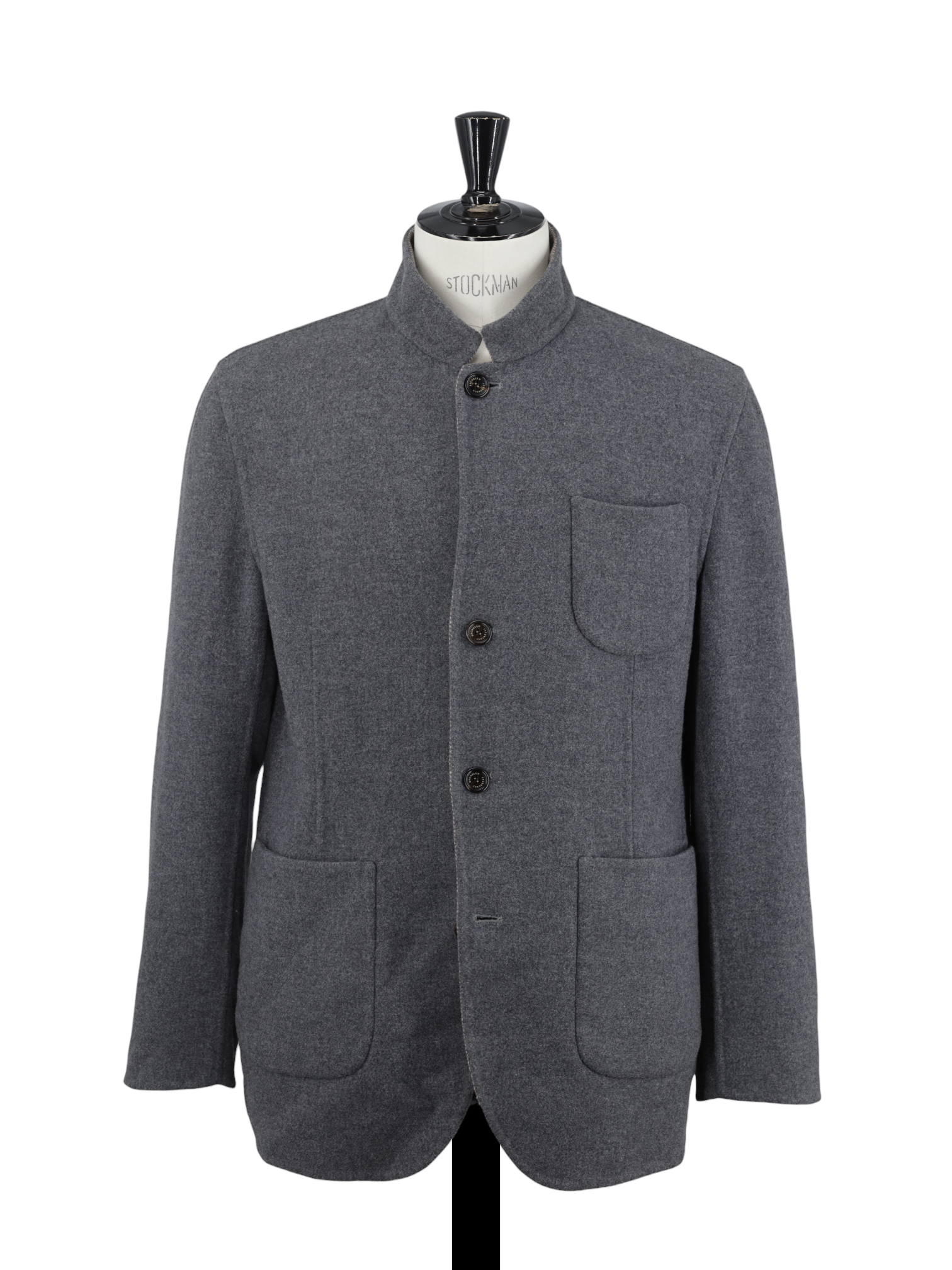 Brunello Cucinelli Grey Wool & Cashmere Tubular-Collar Jacket