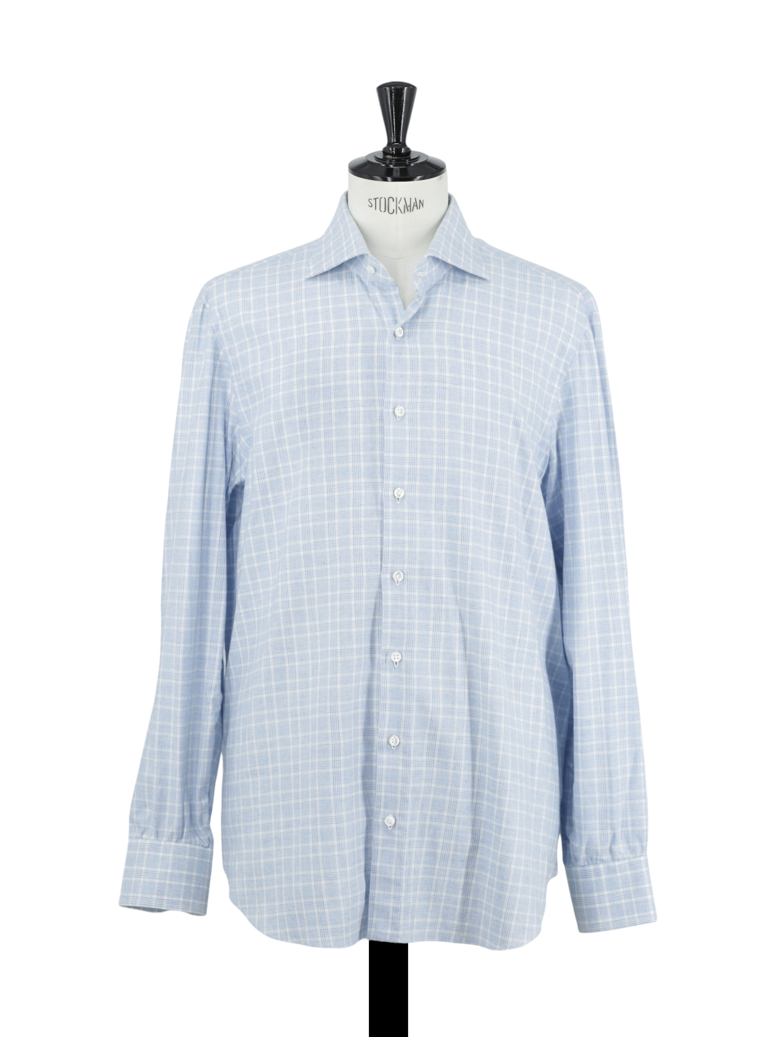 Cesare Attolini Light Blue Cotton & Cashmere Flannel Plaid Shirt