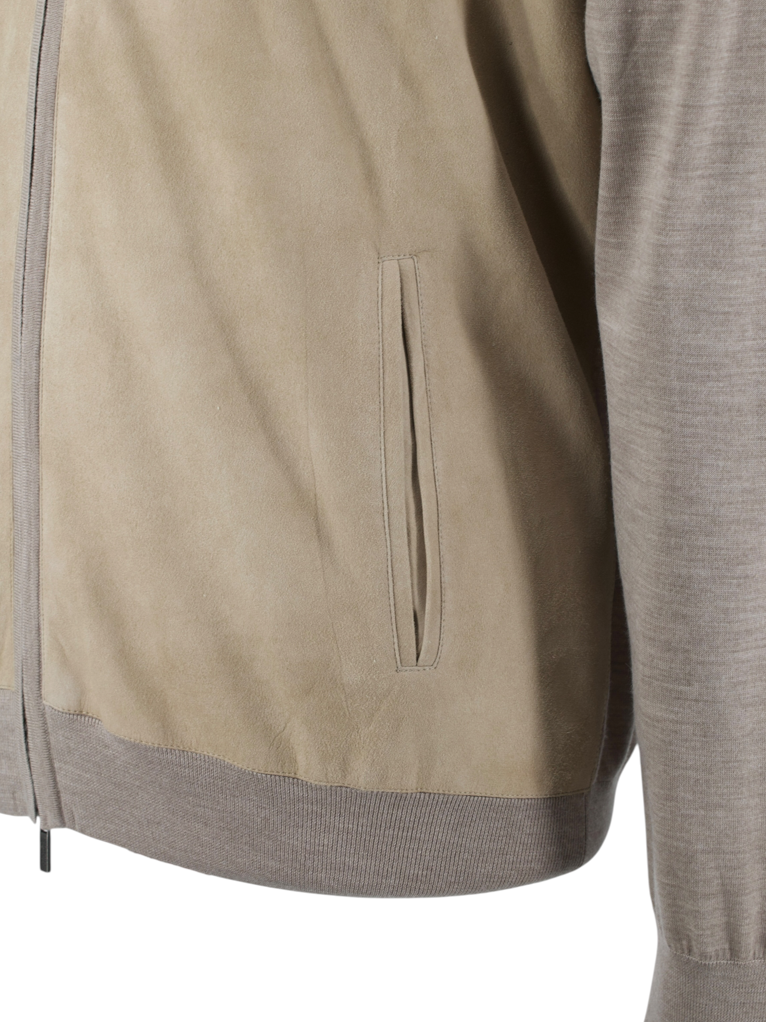 Maurizio Baldassari Light Brown Jersey-Wool & Suede Full-Zip Cardigan