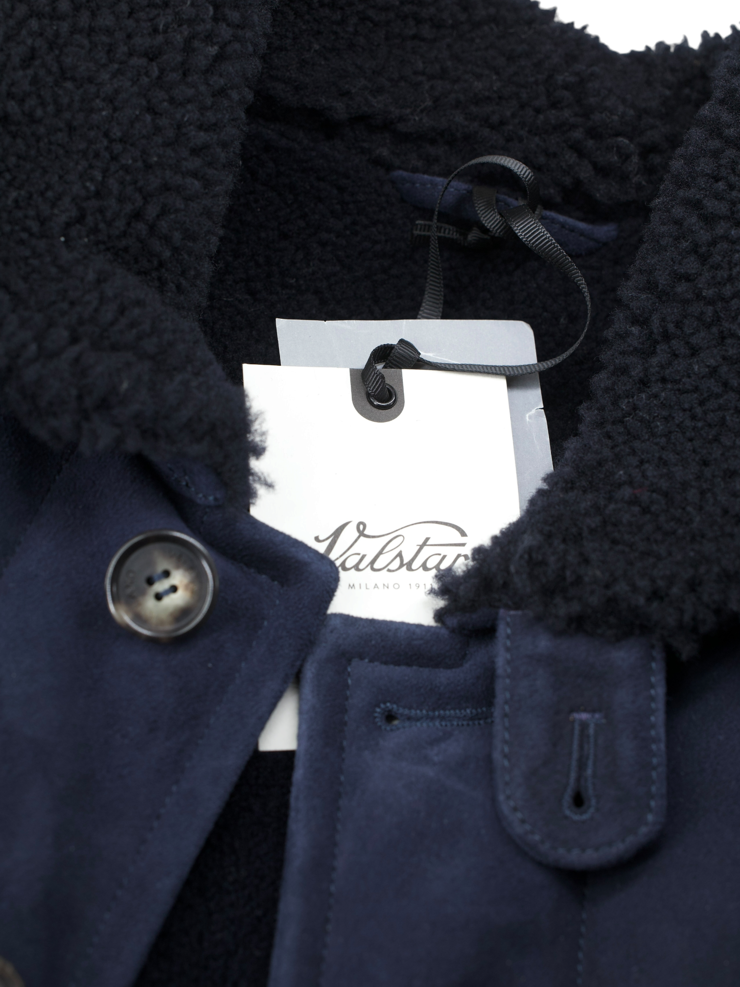 Valstar Navy Lambskin-Suede Shearling Deck Jacket