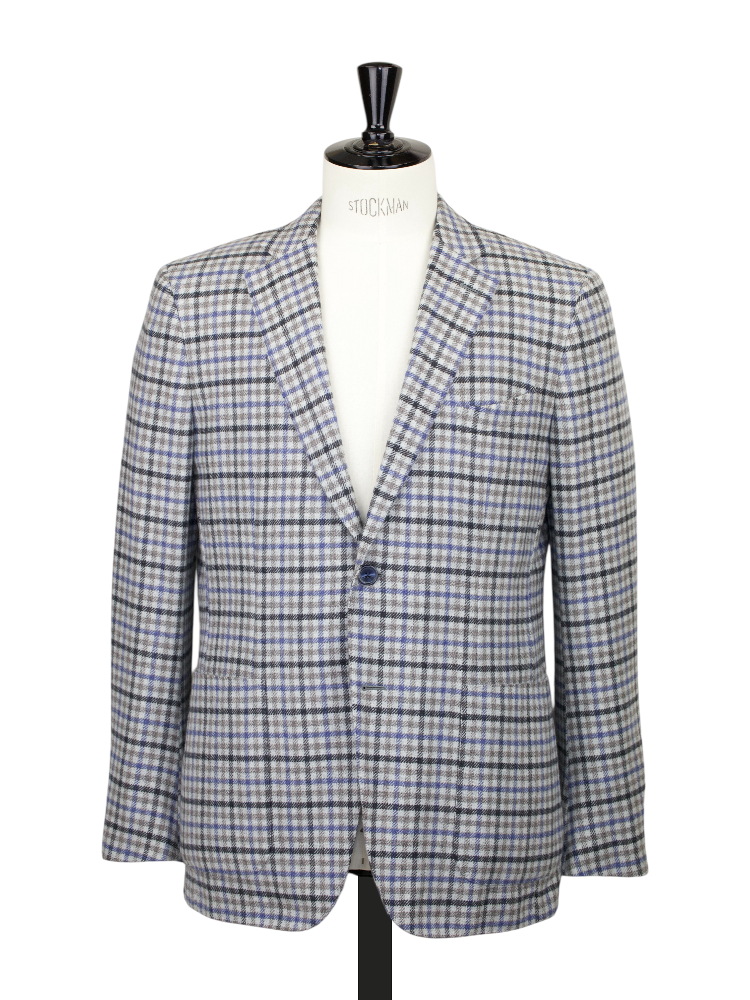 Ermenegildo Zegna Greige & Denim Blue Pure Cashmere Gingham Check Jacket