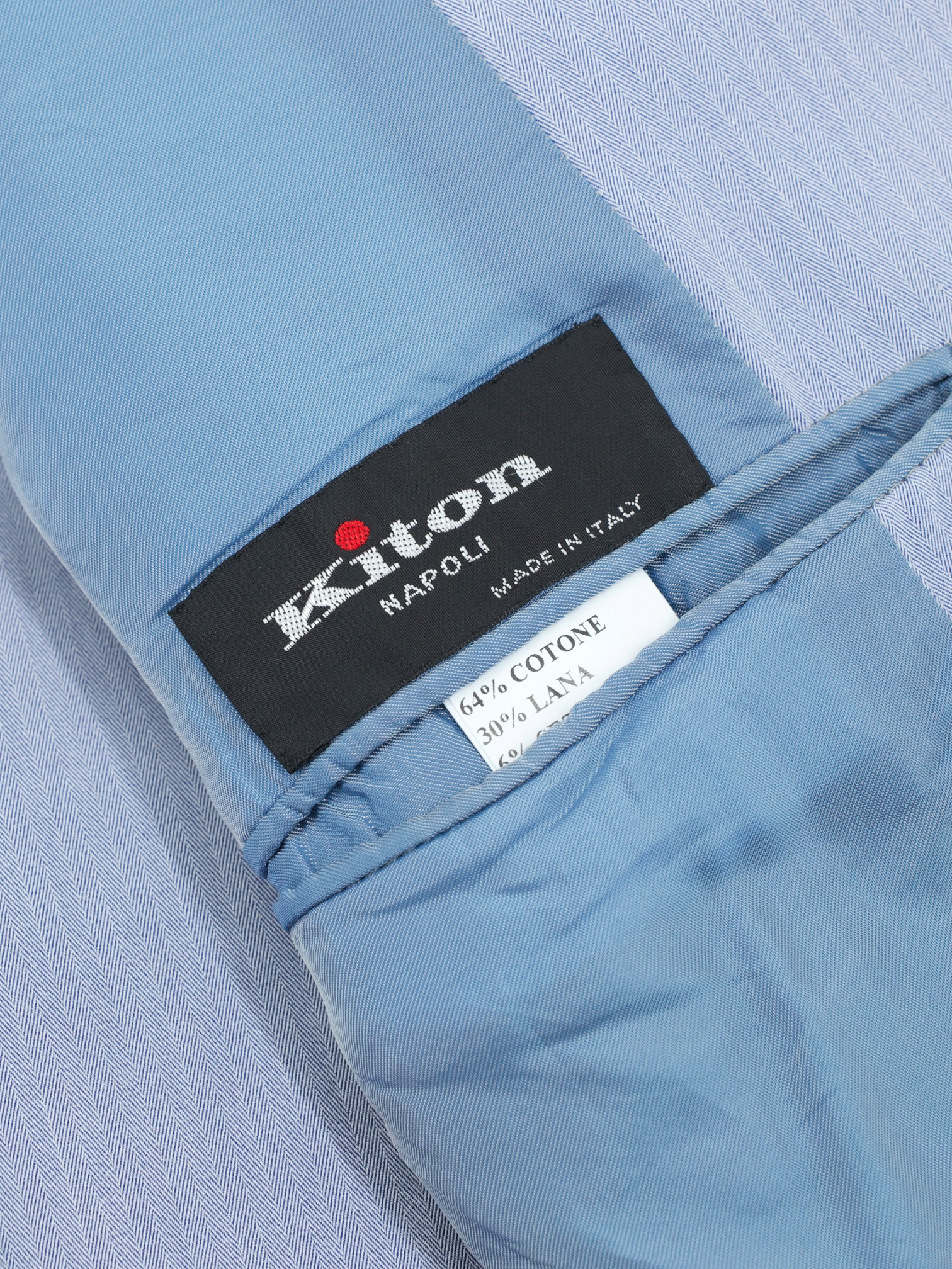 Kiton Light Blue Cotton, Wool & Silk Micro-Herringbone Summer Suit