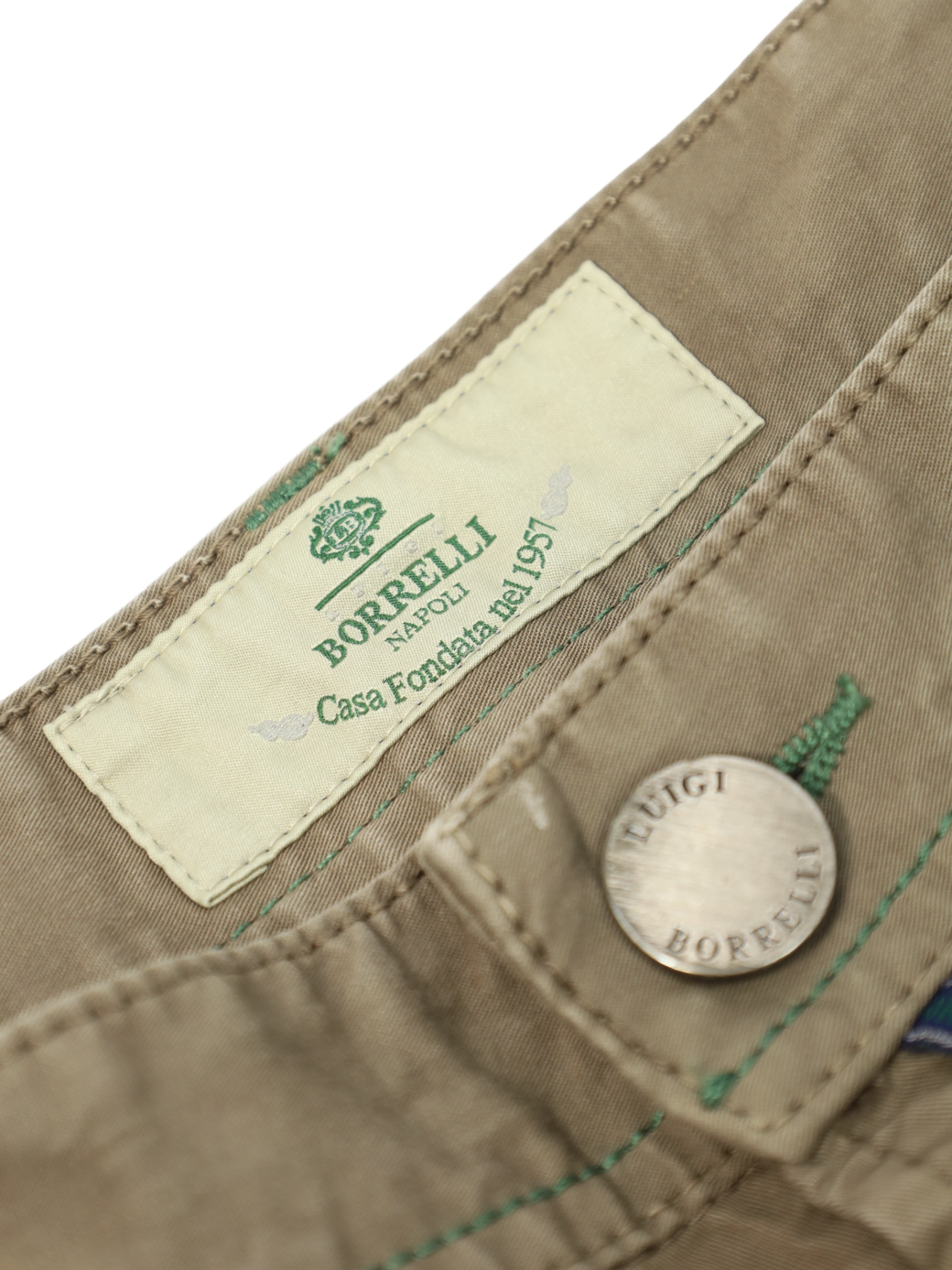 Luigi Borrelli Olive Green 5-Pocket Cotton & Elastane Chino