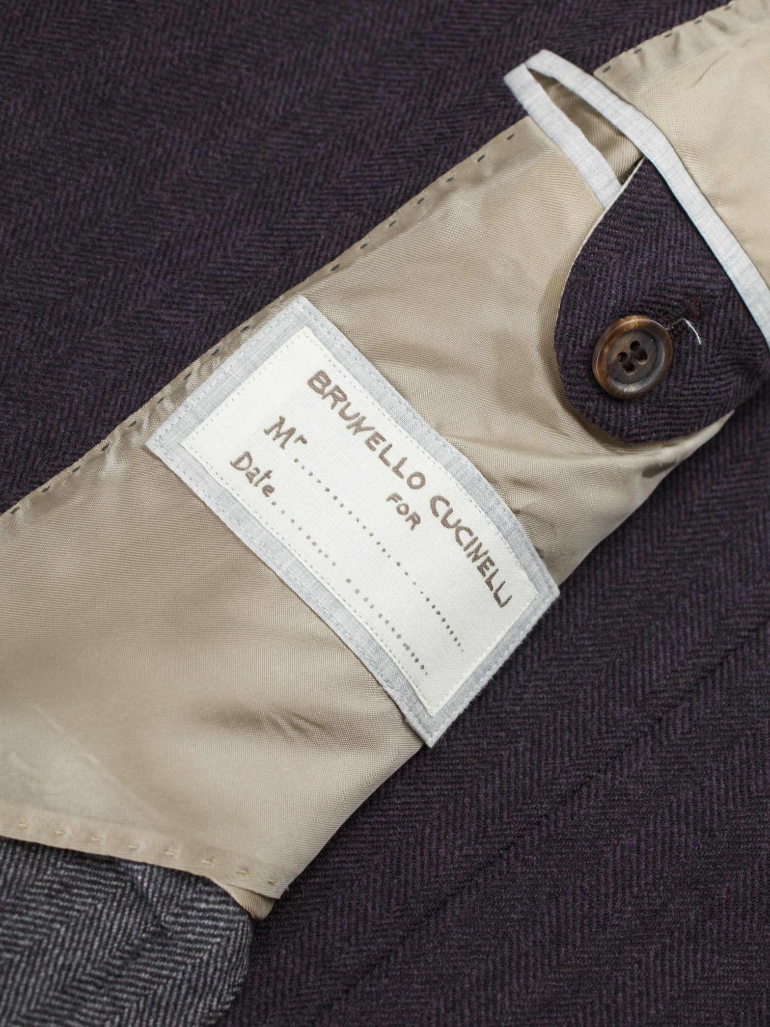 Brunello Cucinelli Aubergine Wool & Cashmere Herringbone Jacket