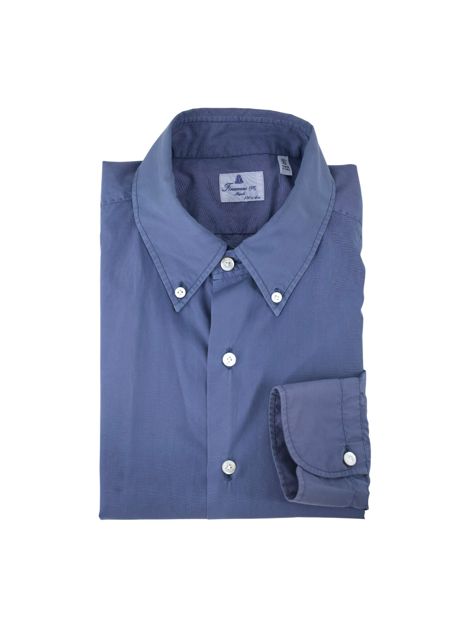 Finamore Steel Grey Poplin Cotton Button-Down Collar Shirt