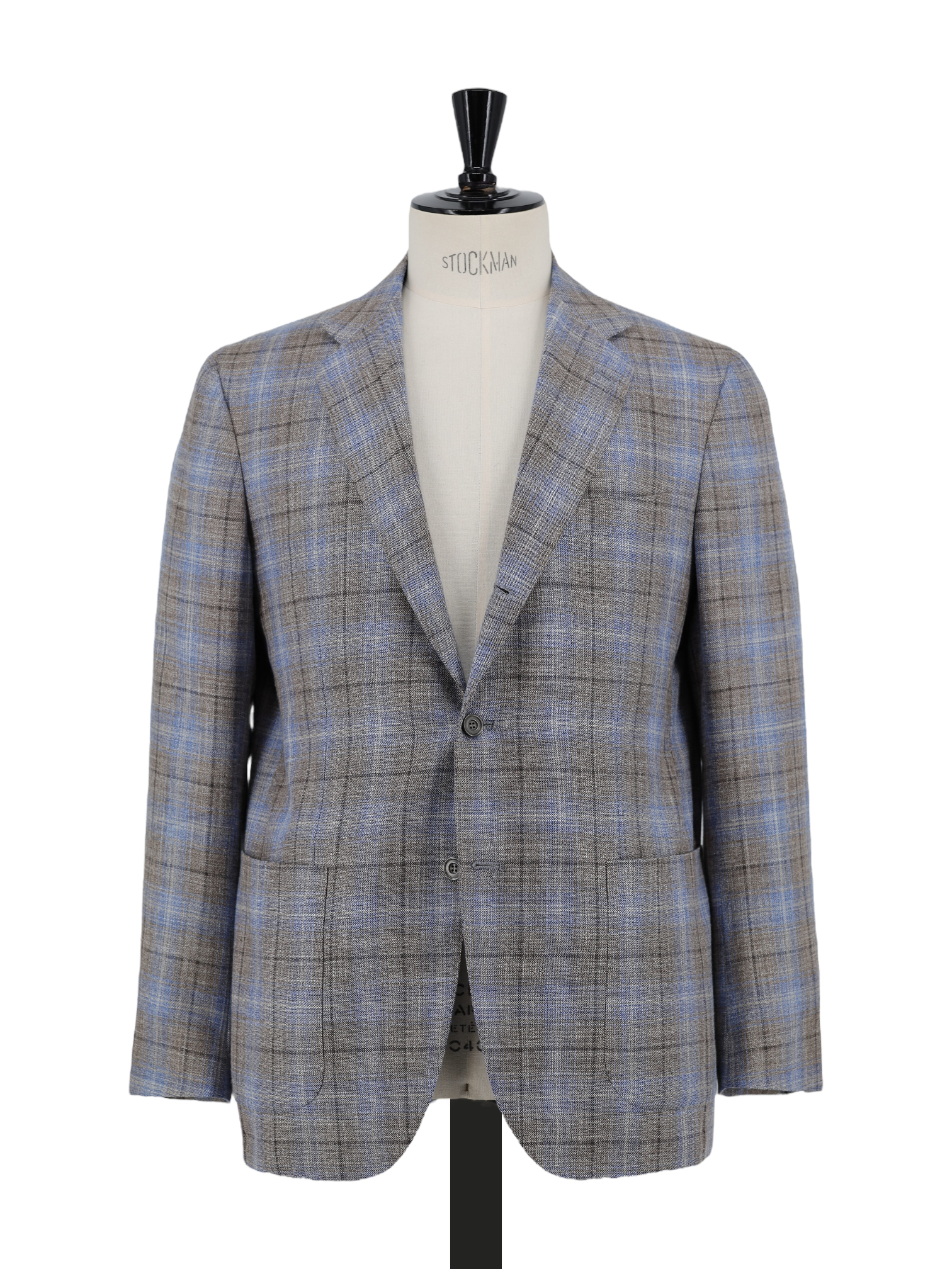 Kiton Taupe & Light Blue Fleece Wool, Silk & Linen Windowpane Jacket